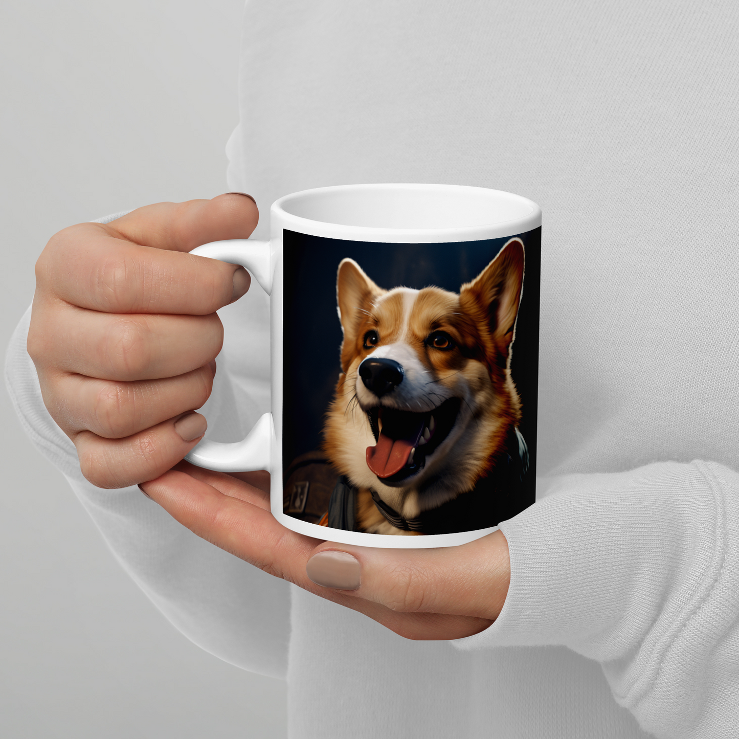 Pembroke Welsh Corgi Air Force Officer White glossy mug