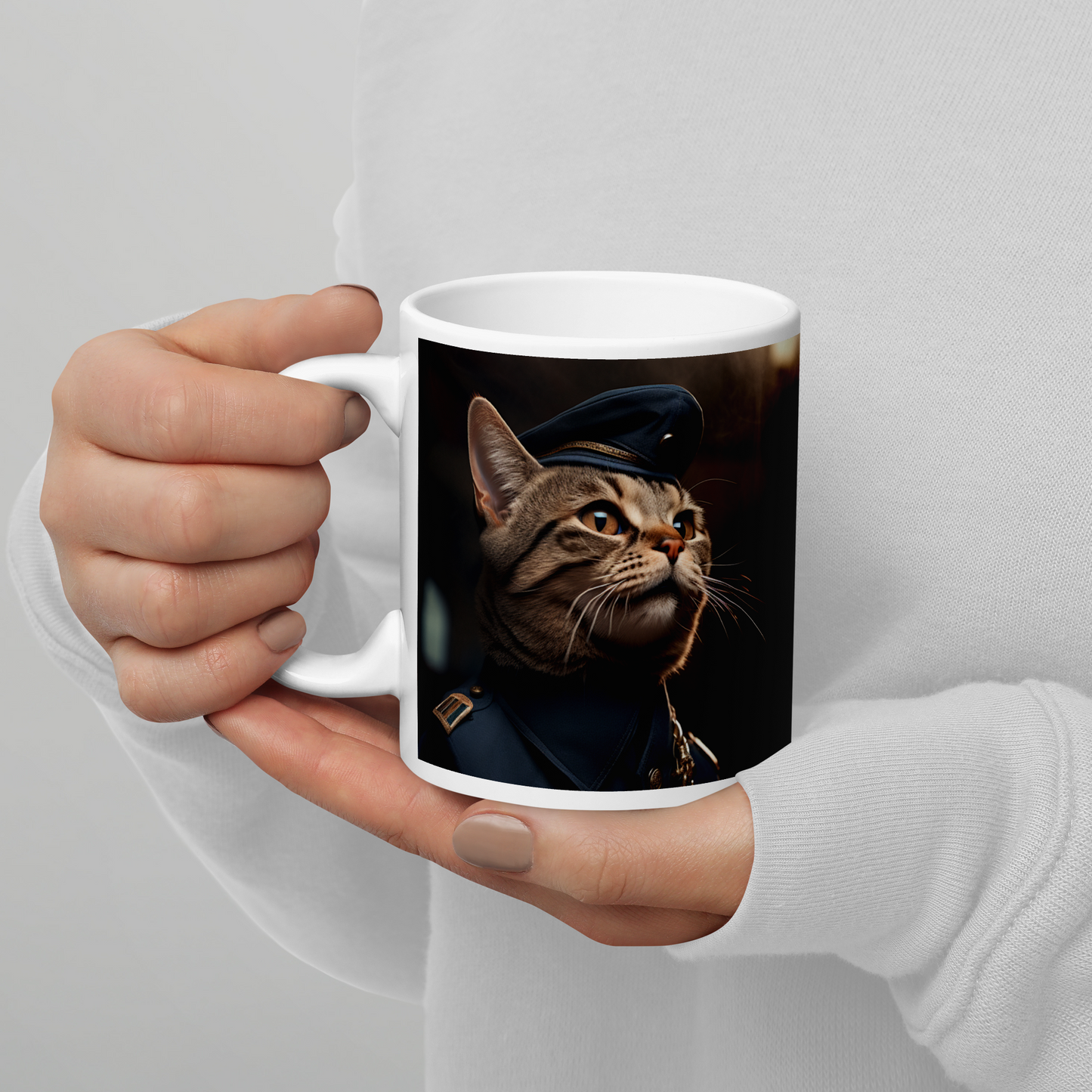 Domestic Shorthair Air Force Officer White glossy mug