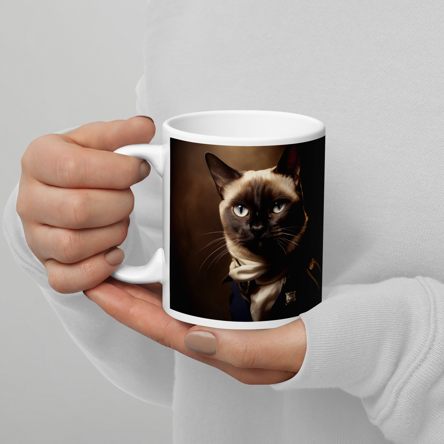 Siamese Air Force Officer White glossy mug