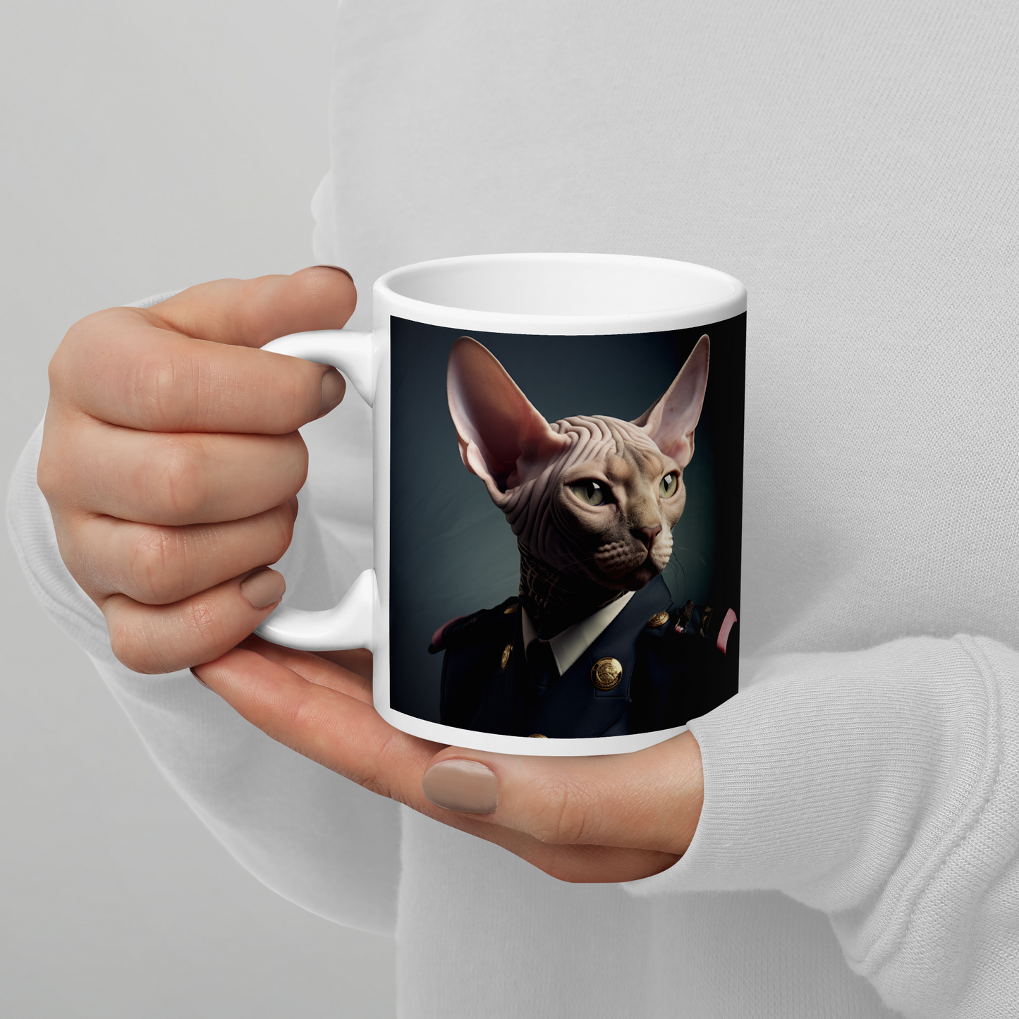 Sphynx Air Force Officer White glossy mug