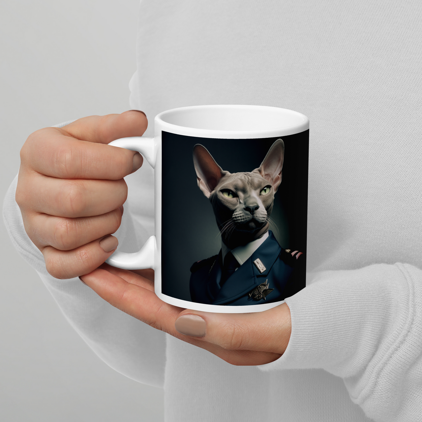 Sphynx Air Force Officer White glossy mug