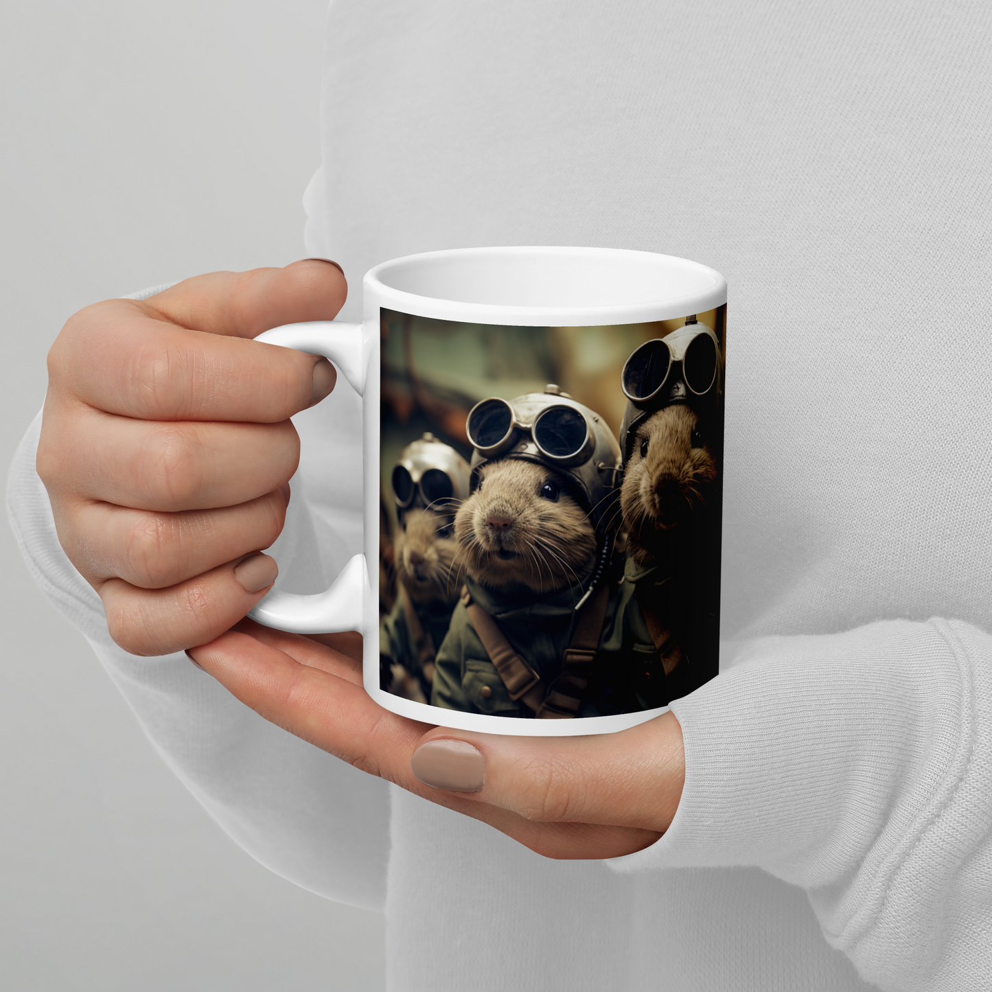 Guinea Pigs Air Force Officer White glossy mug