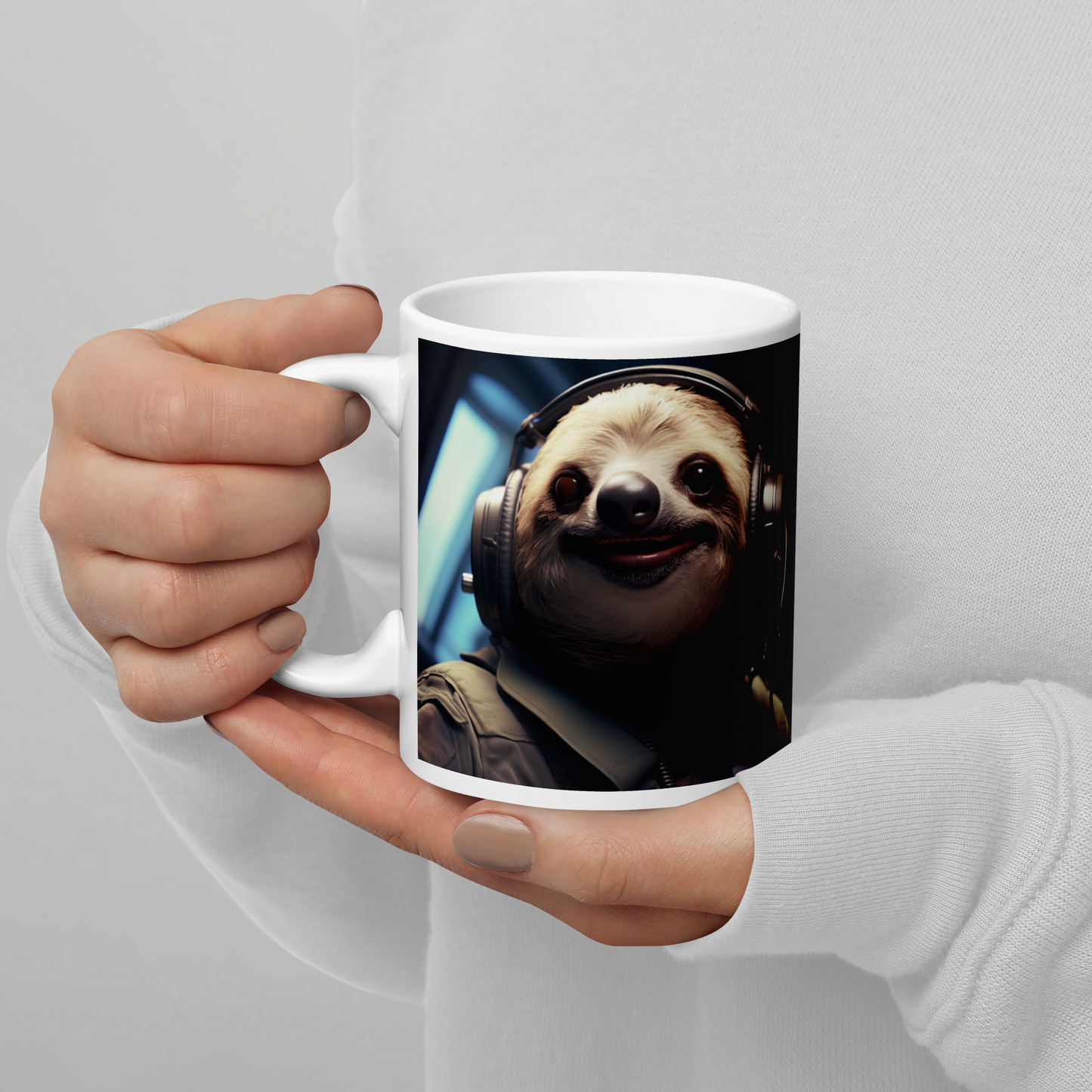 Sloth Air Force Officer White glossy mug