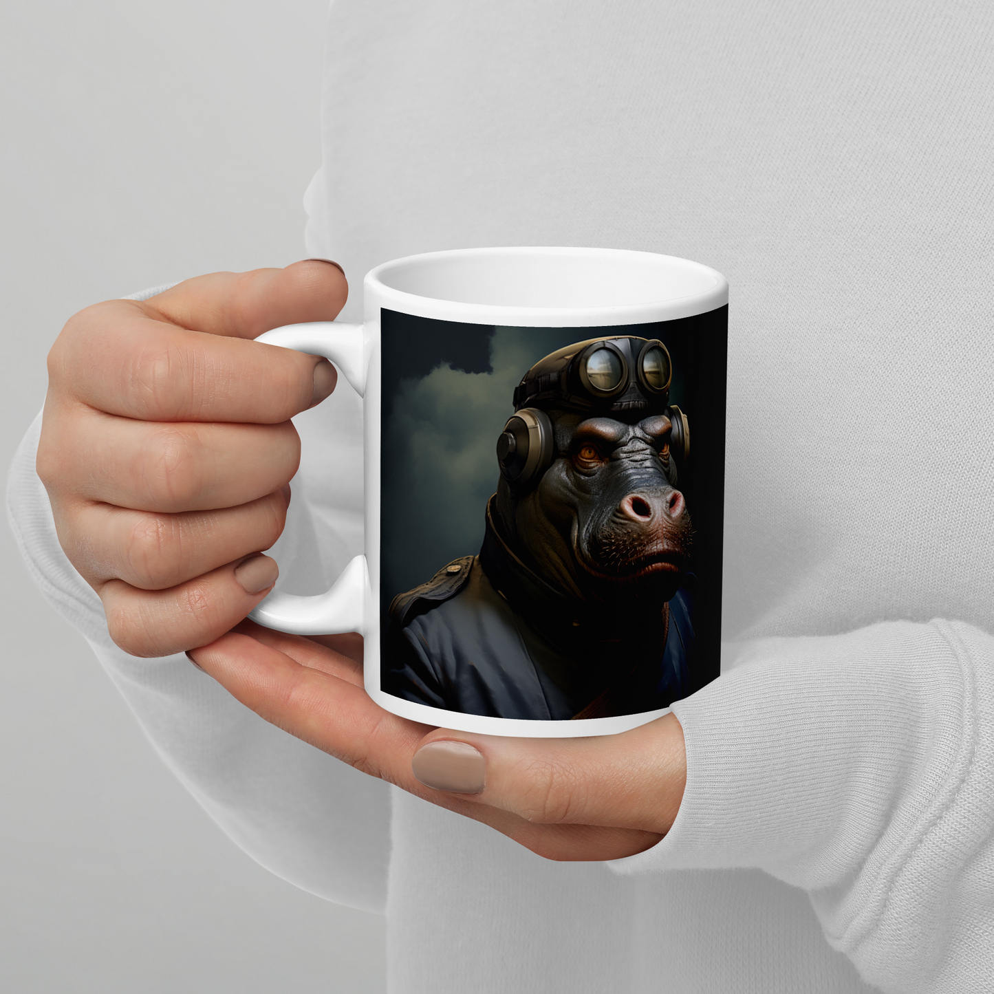 Hippo Air Force Officer White glossy mug