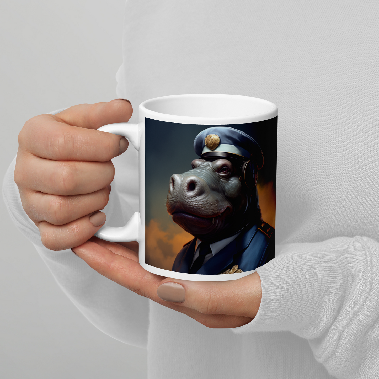 Hippo Air Force Officer White glossy mug