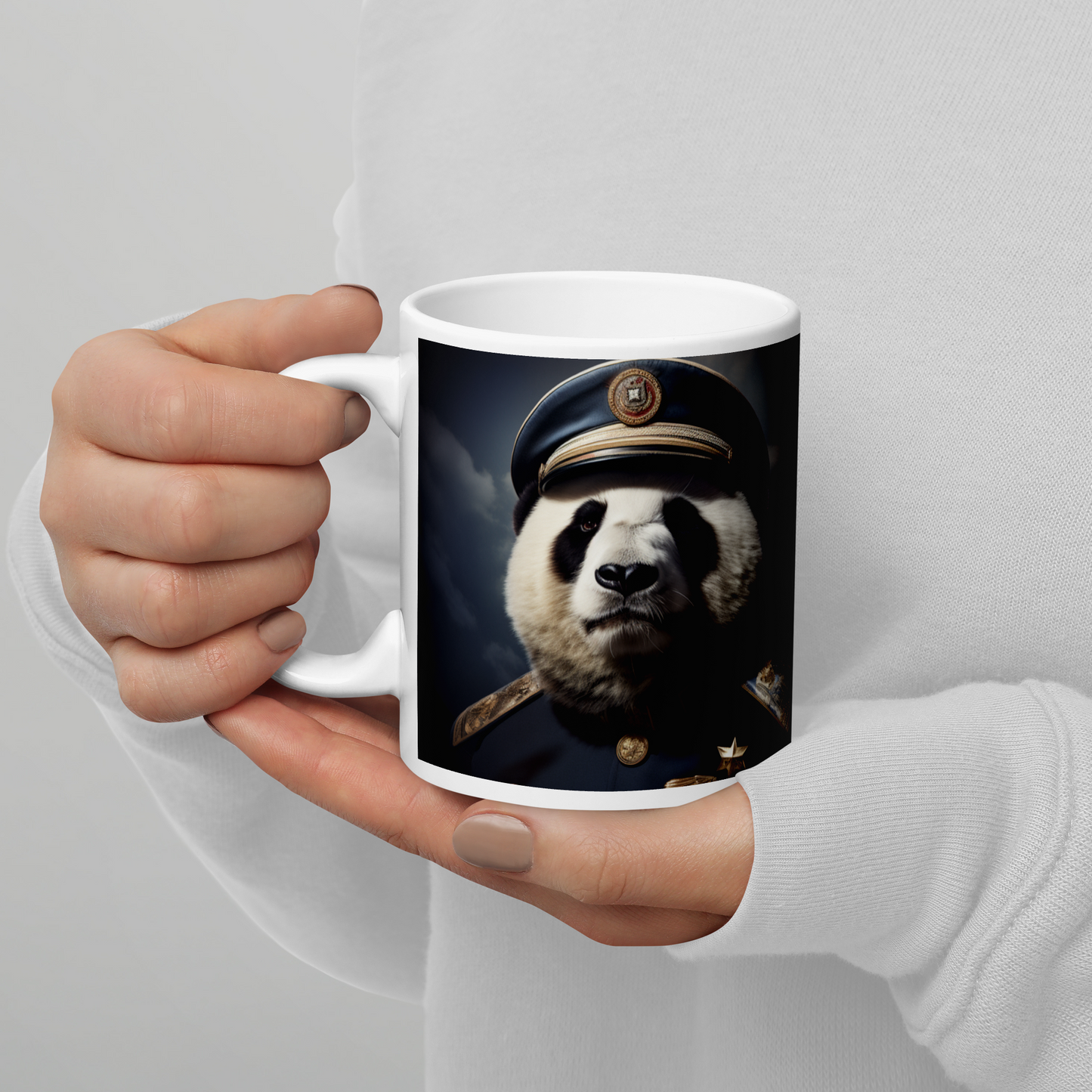 Panda Air Force Officer White glossy mug