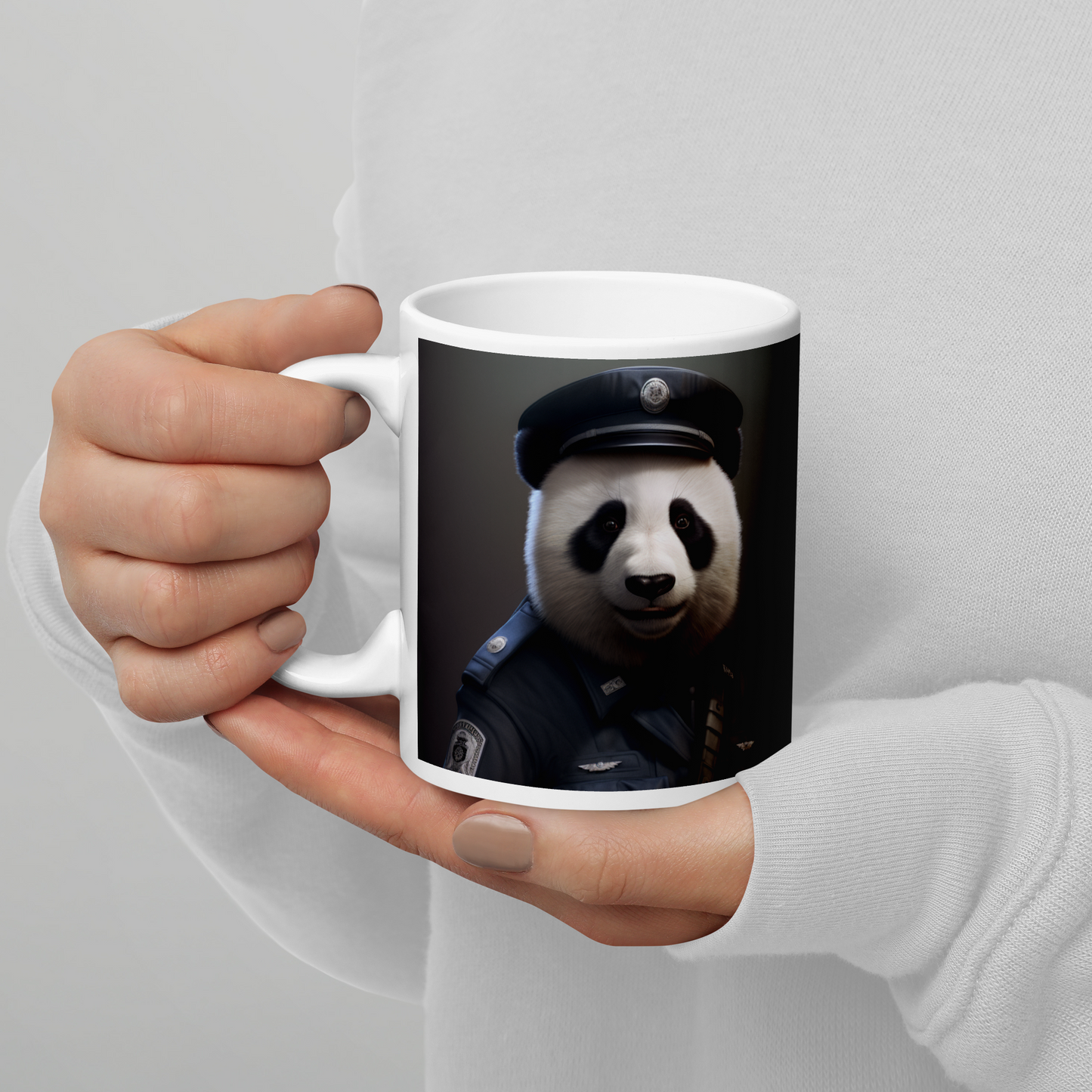 Panda Air Force Officer White glossy mug