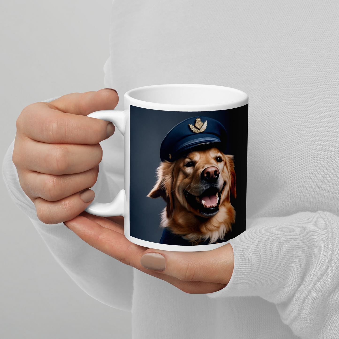 Golden Retriever Airline Pilot White glossy mug