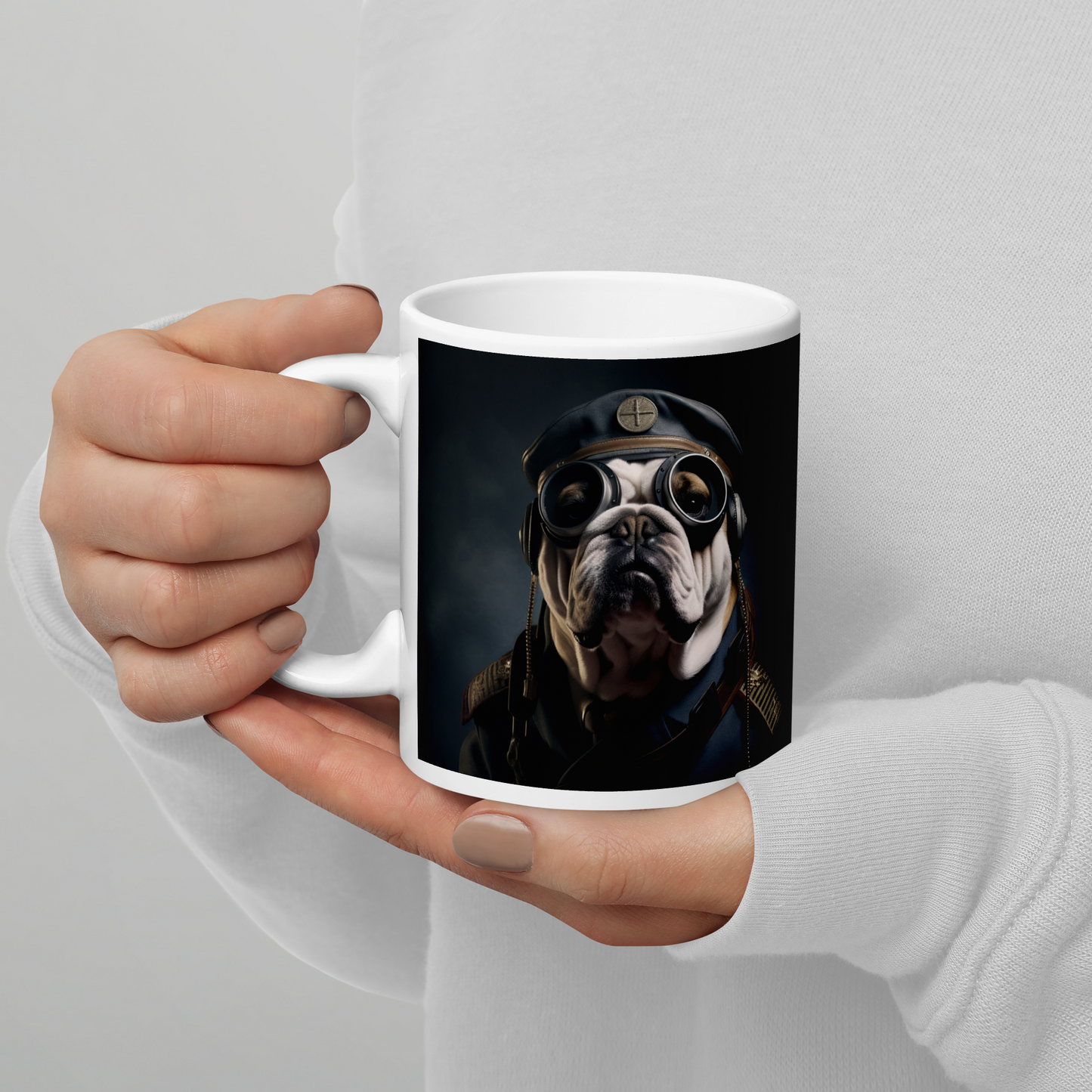 Bulldog Airline Pilot White glossy mug