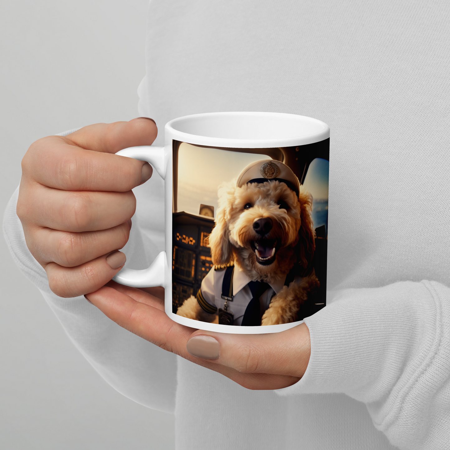 Poodle Airline Pilot White glossy mug