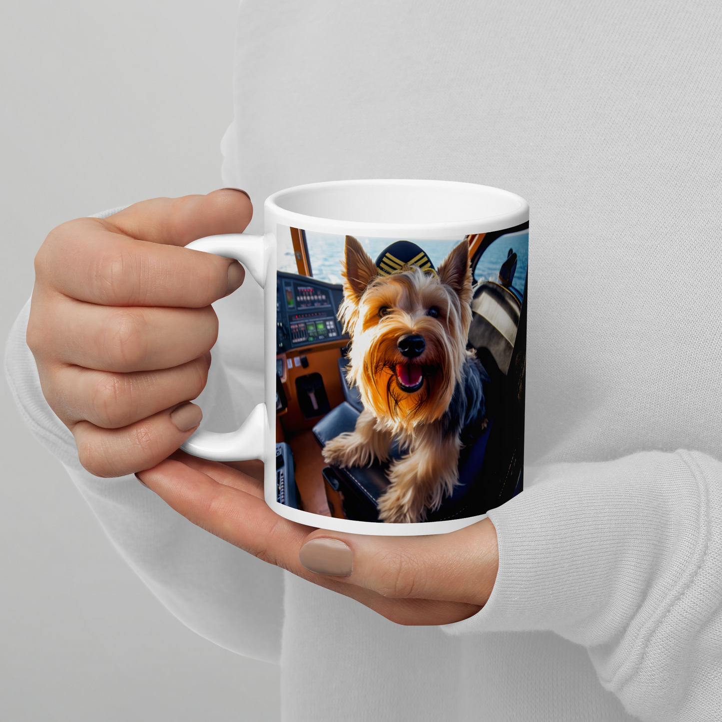 Yorkshire Terrier Airline Pilot White glossy mug