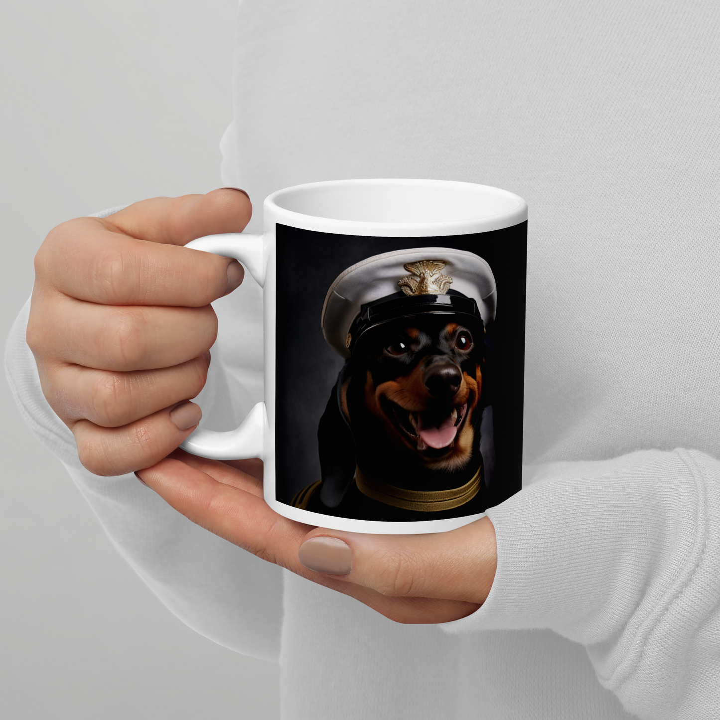 Dachshund Airline Pilot White glossy mug