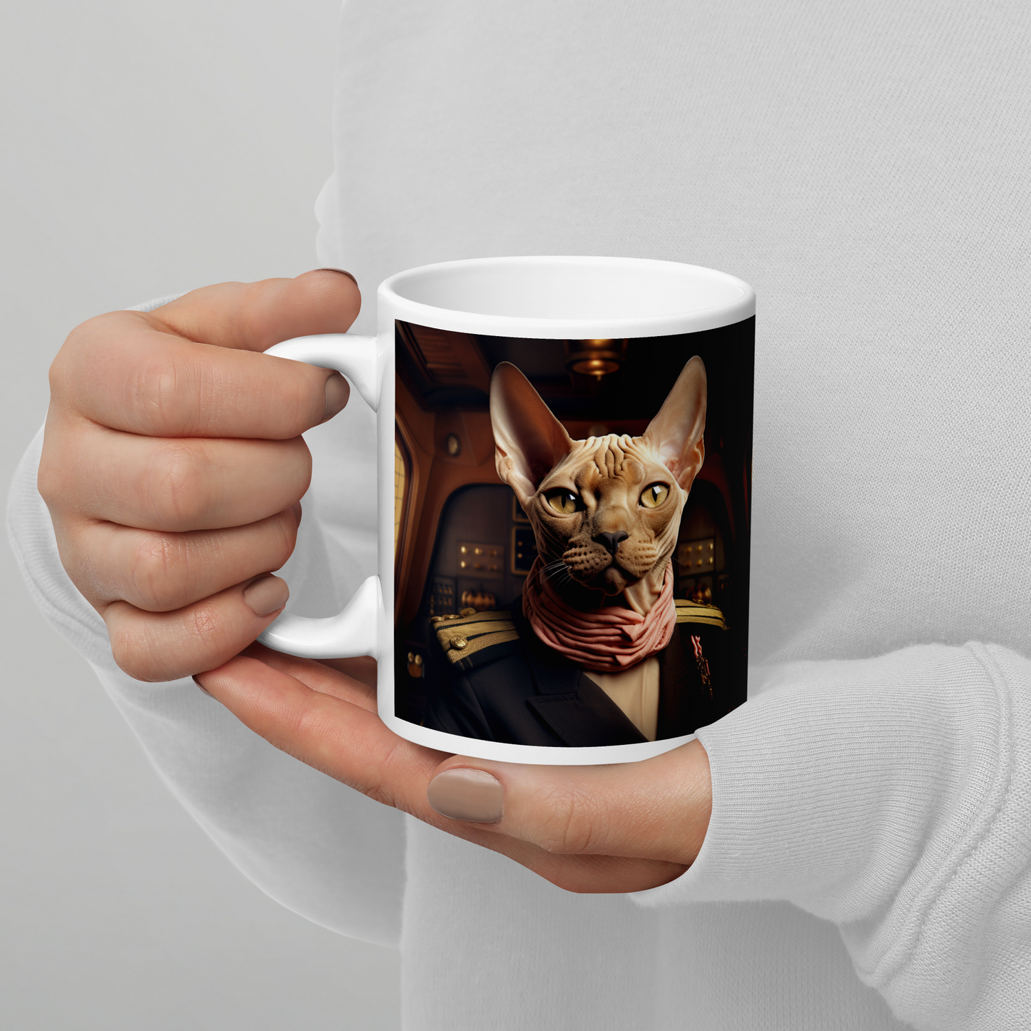 Sphynx Airline Pilot White glossy mug