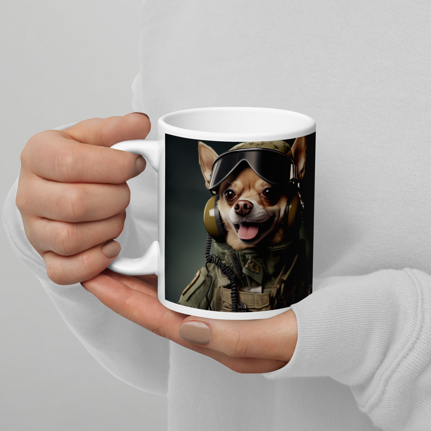 Chihuahua Airline Pilot White glossy mug