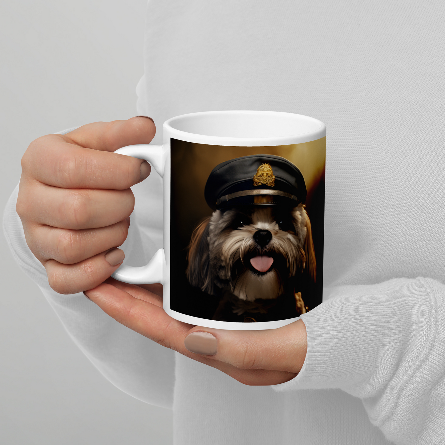 Shih Tzu Airline Pilot White glossy mug