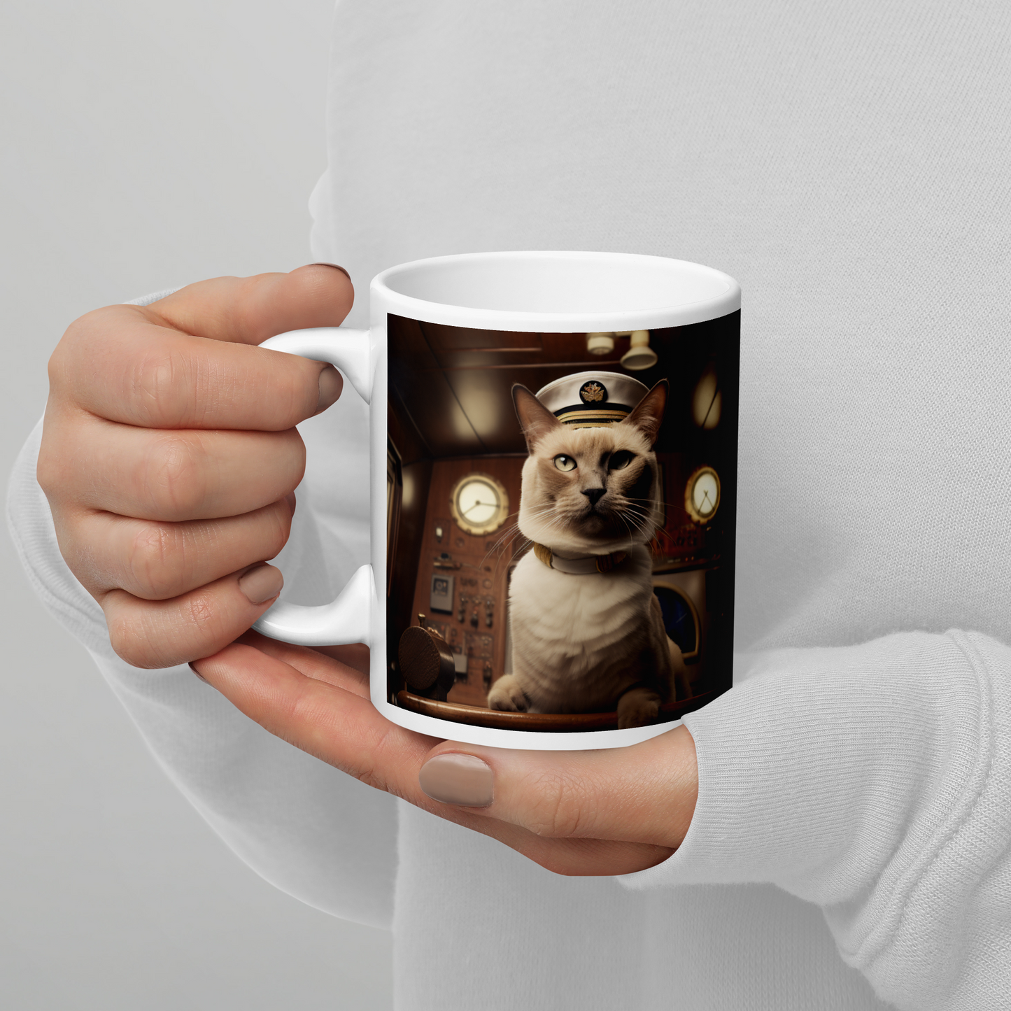 Siamese Airline Pilot White glossy mug