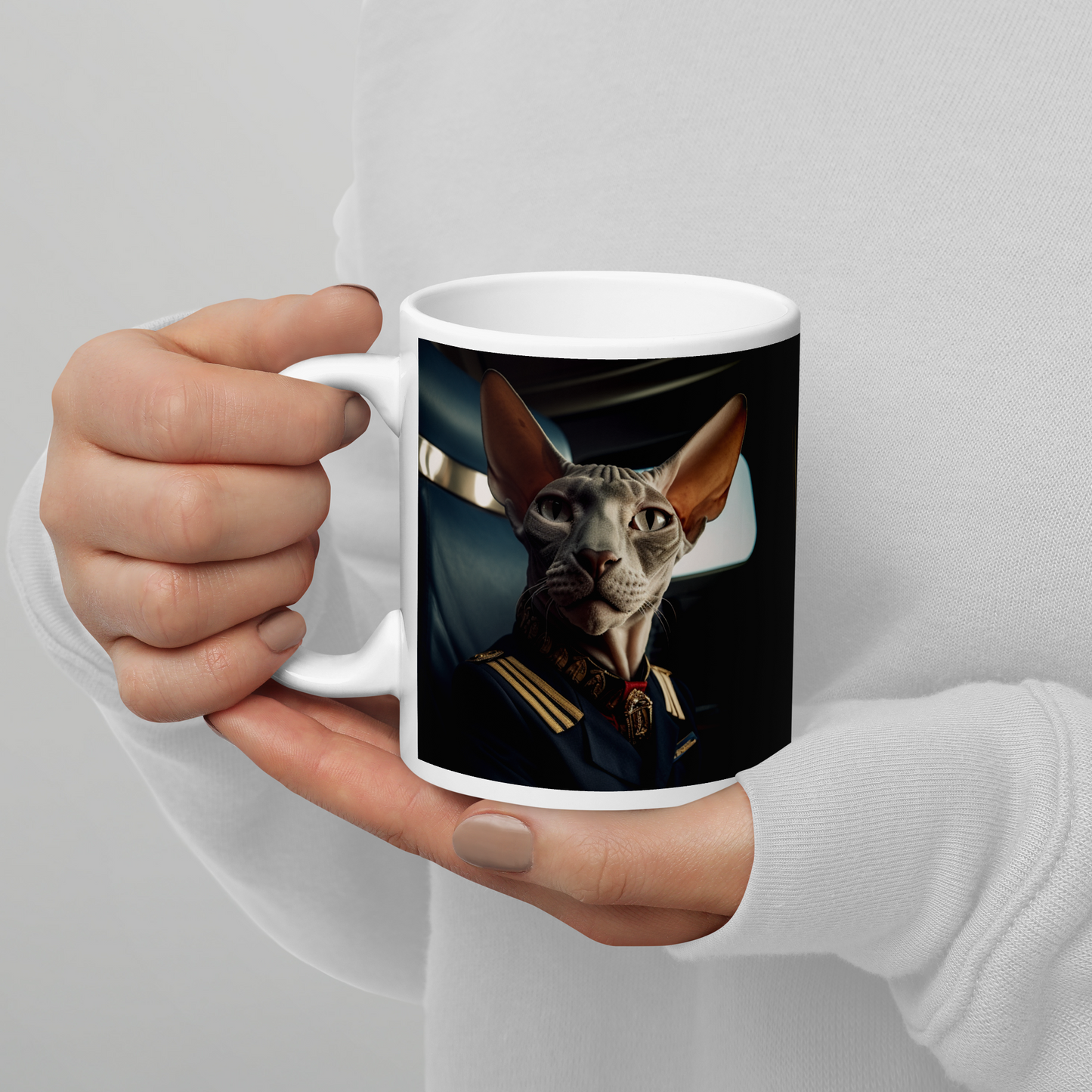 Sphynx Airline Pilot White glossy mug