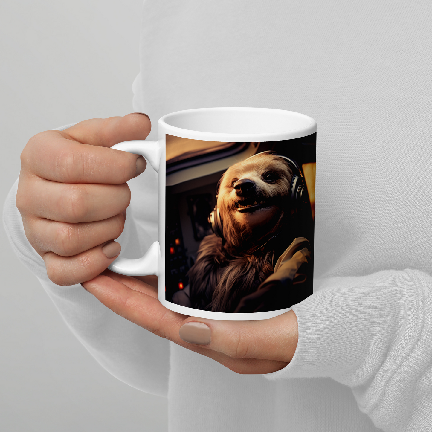 Sloth Airline Pilot White glossy mug