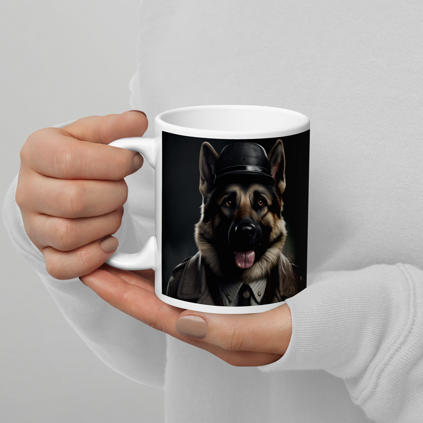 German Shepherd Detective White glossy mug