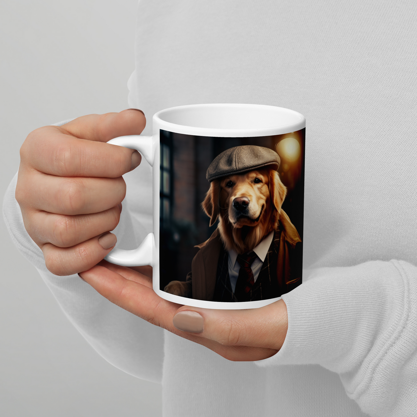 Golden Retriever Detective White glossy mug