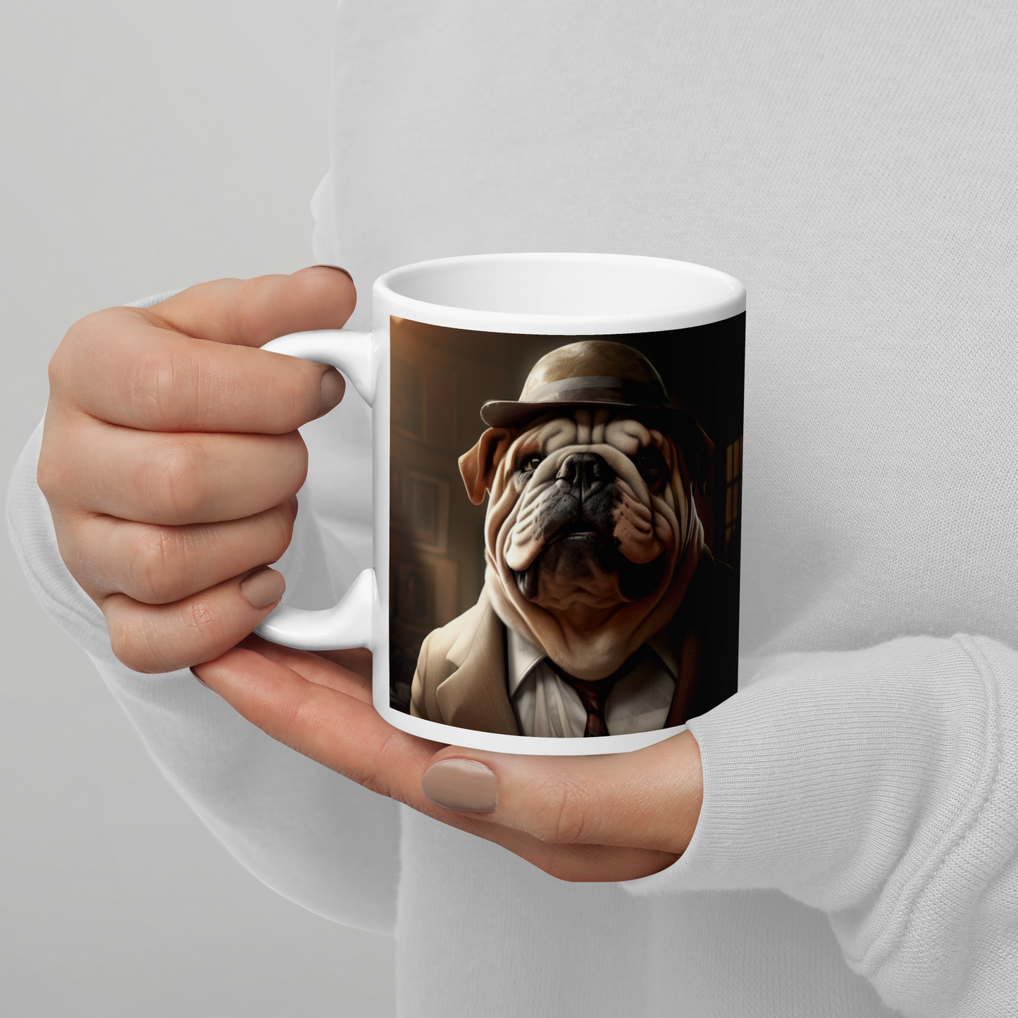 Bulldog Detective White glossy mug