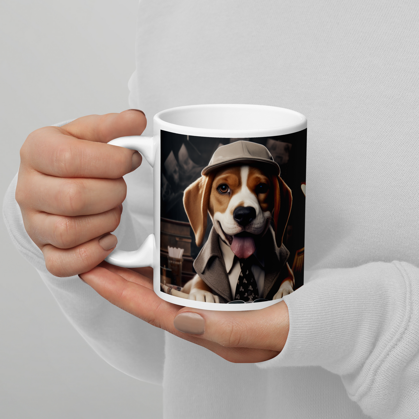 Beagle Detective White glossy mug