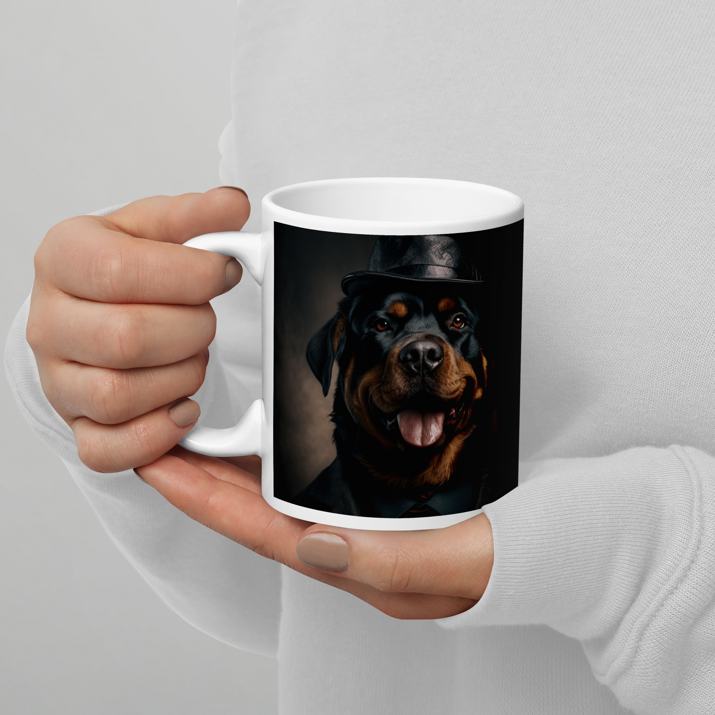 Rottweiler Detective White glossy mug