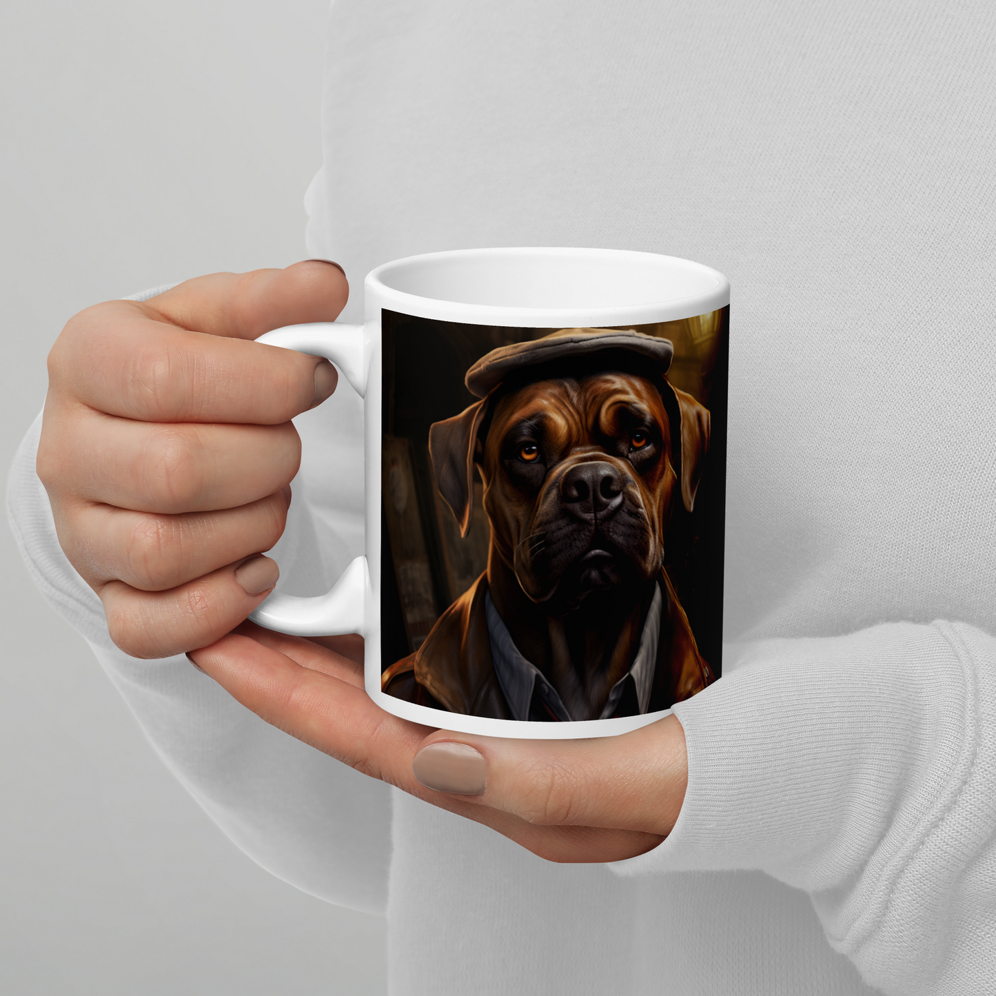 Boxer Detective White glossy mug