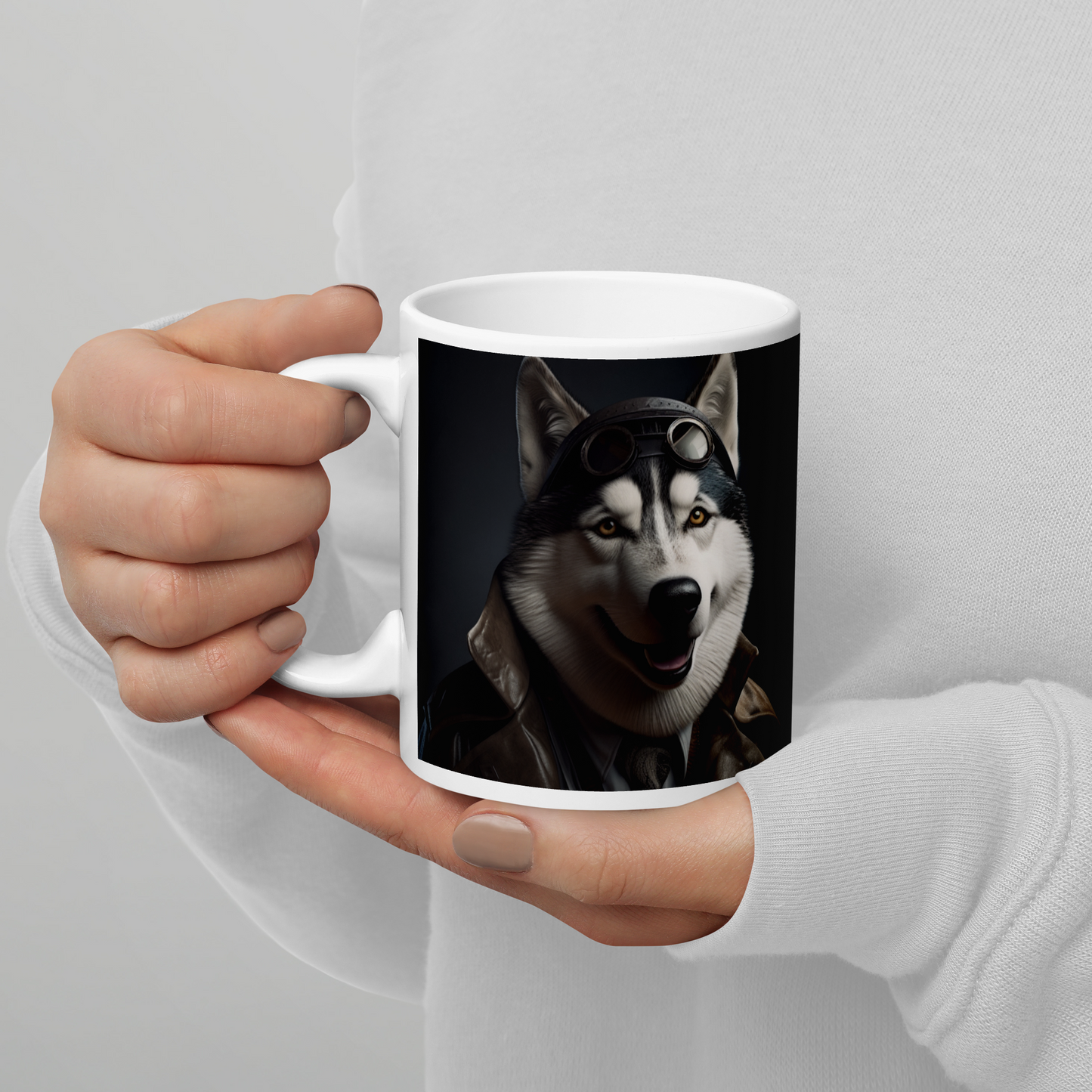 Siberian Husky Detective White glossy mug