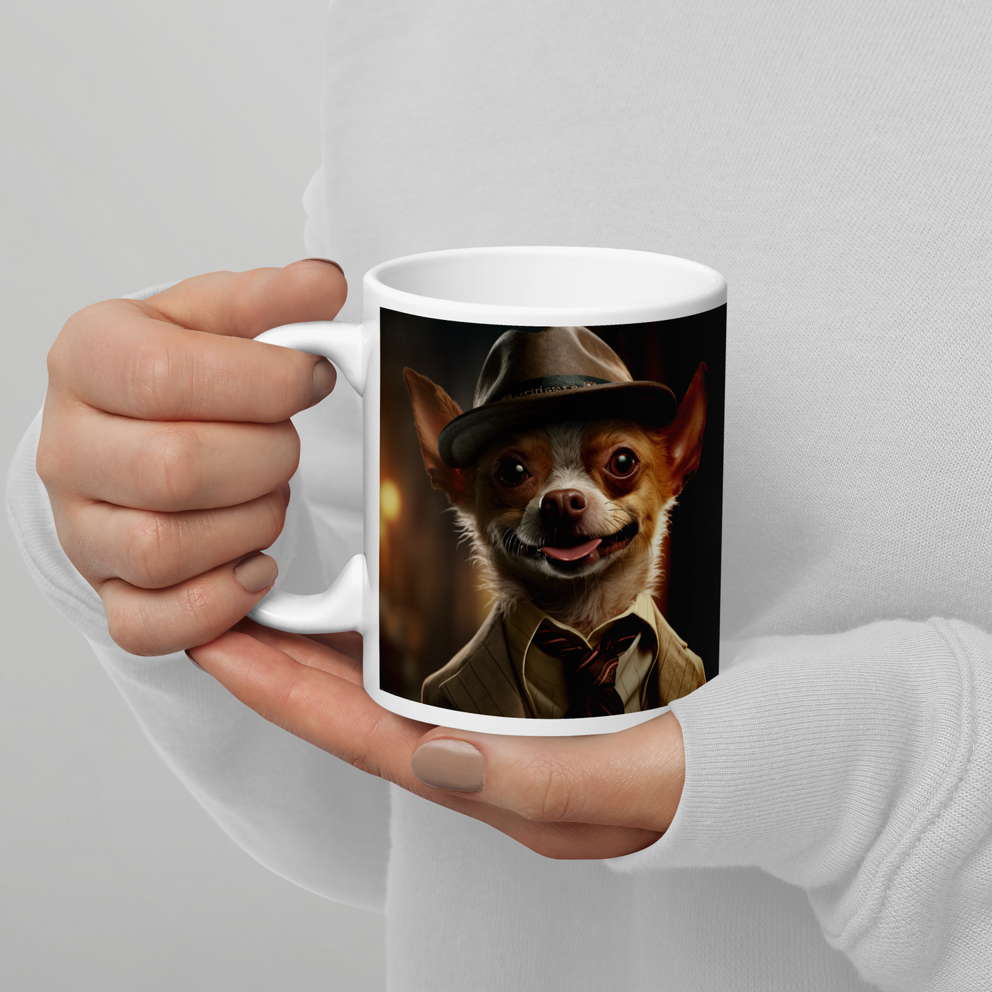 Chihuahua Detective White glossy mug