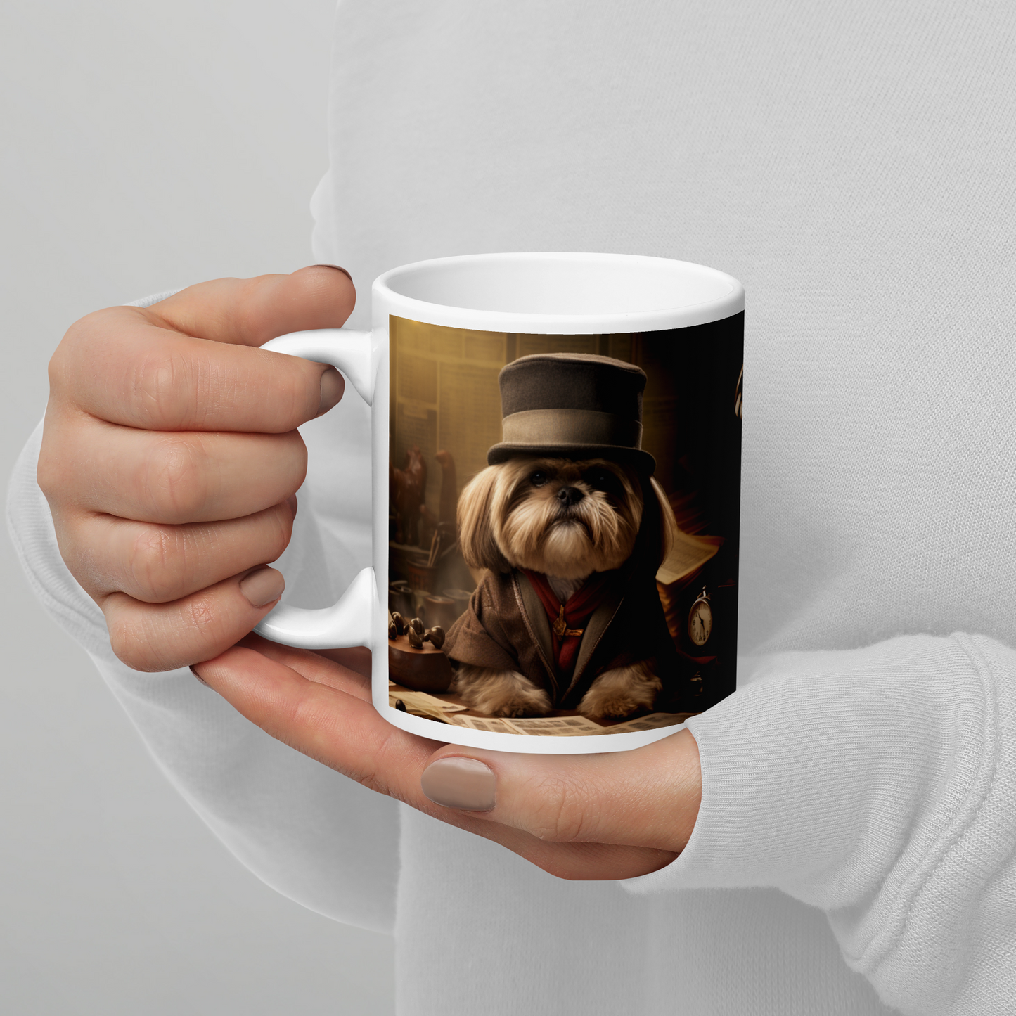 Shih Tzu Detective White glossy mug