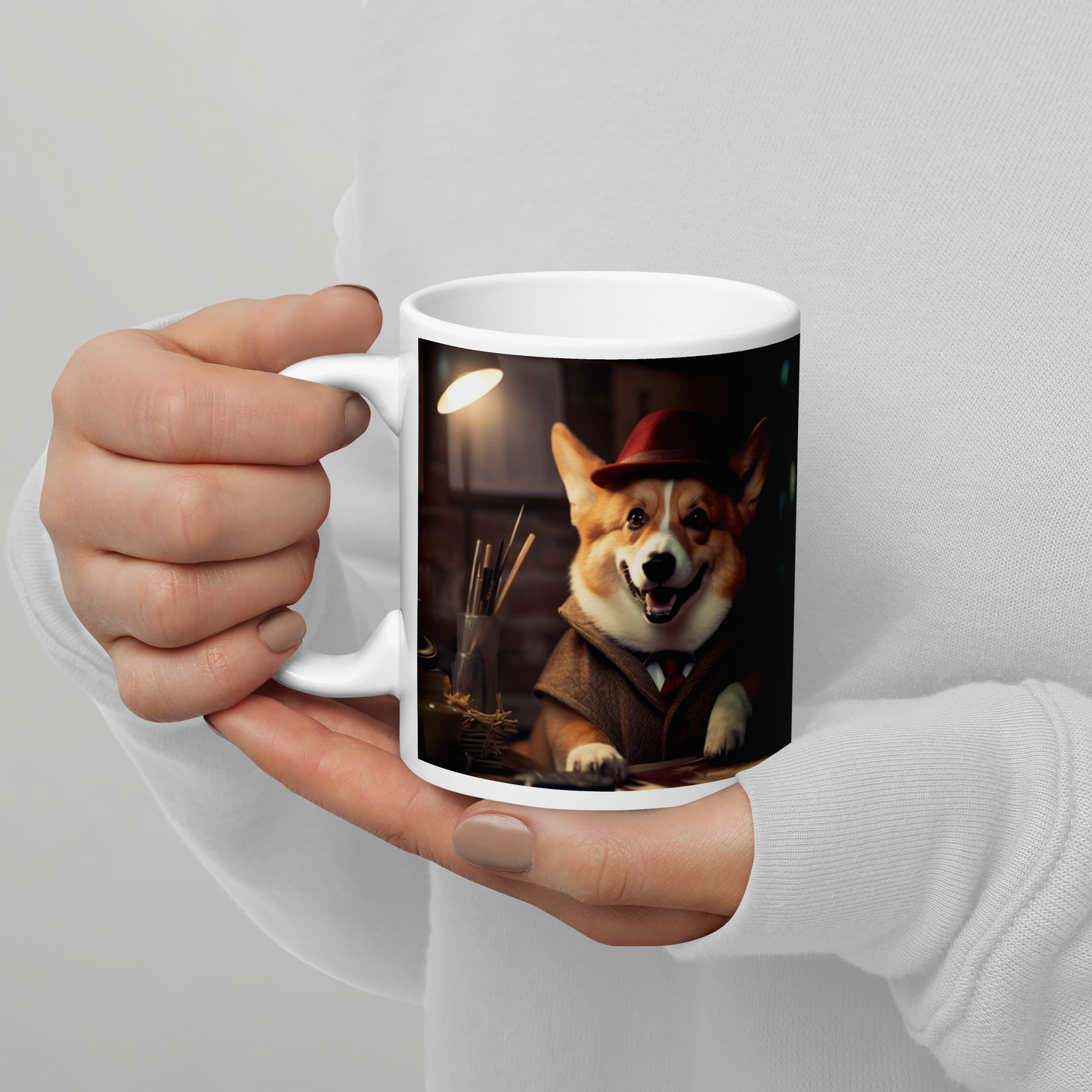 Pembroke Welsh Corgi Detective White glossy mug