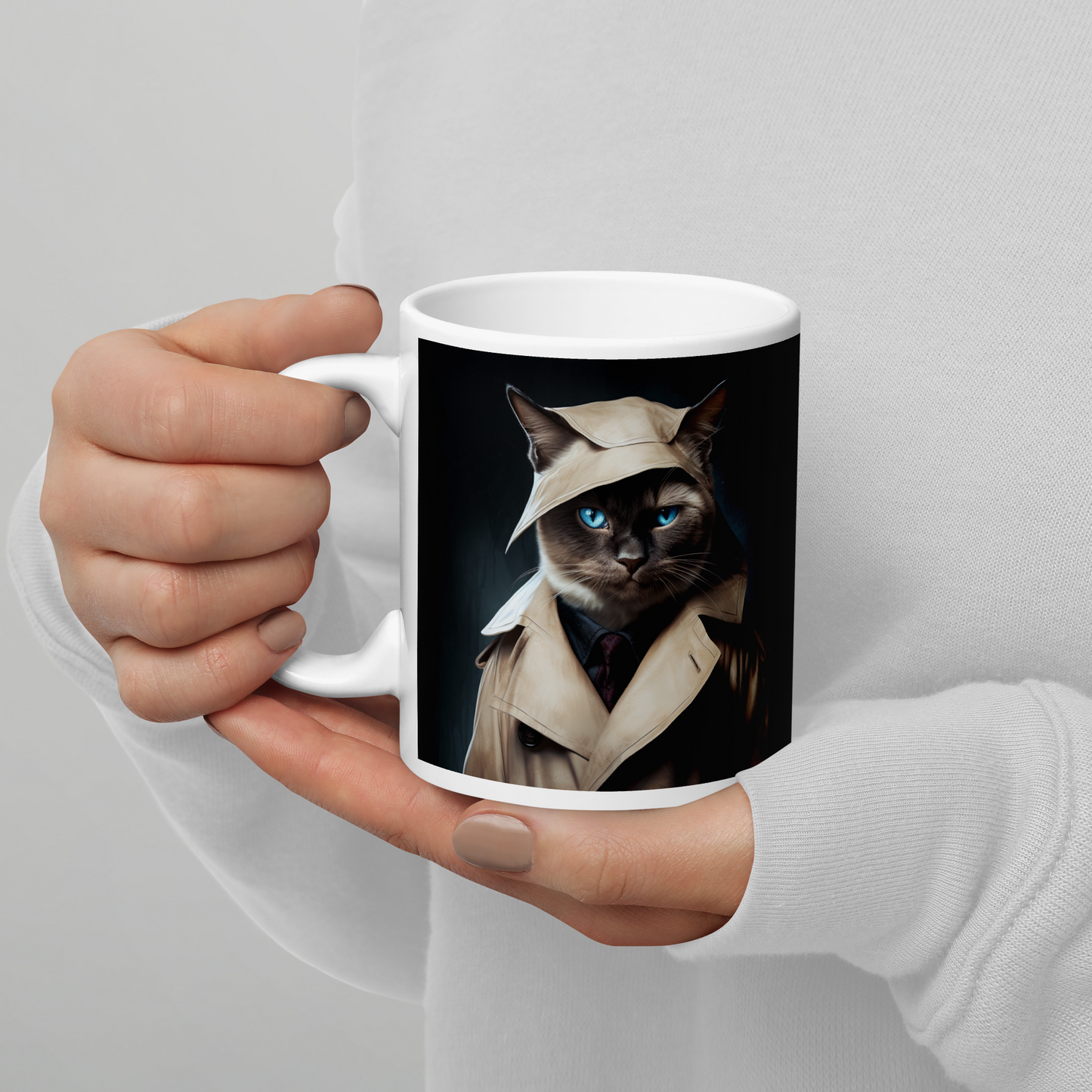 Siamese Detective White glossy mug