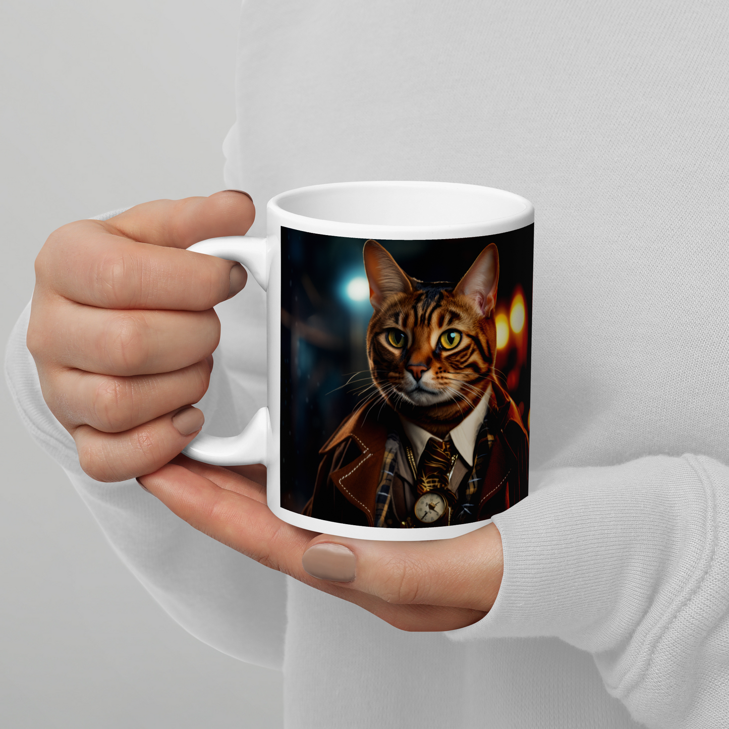 Bengal Detective White glossy mug