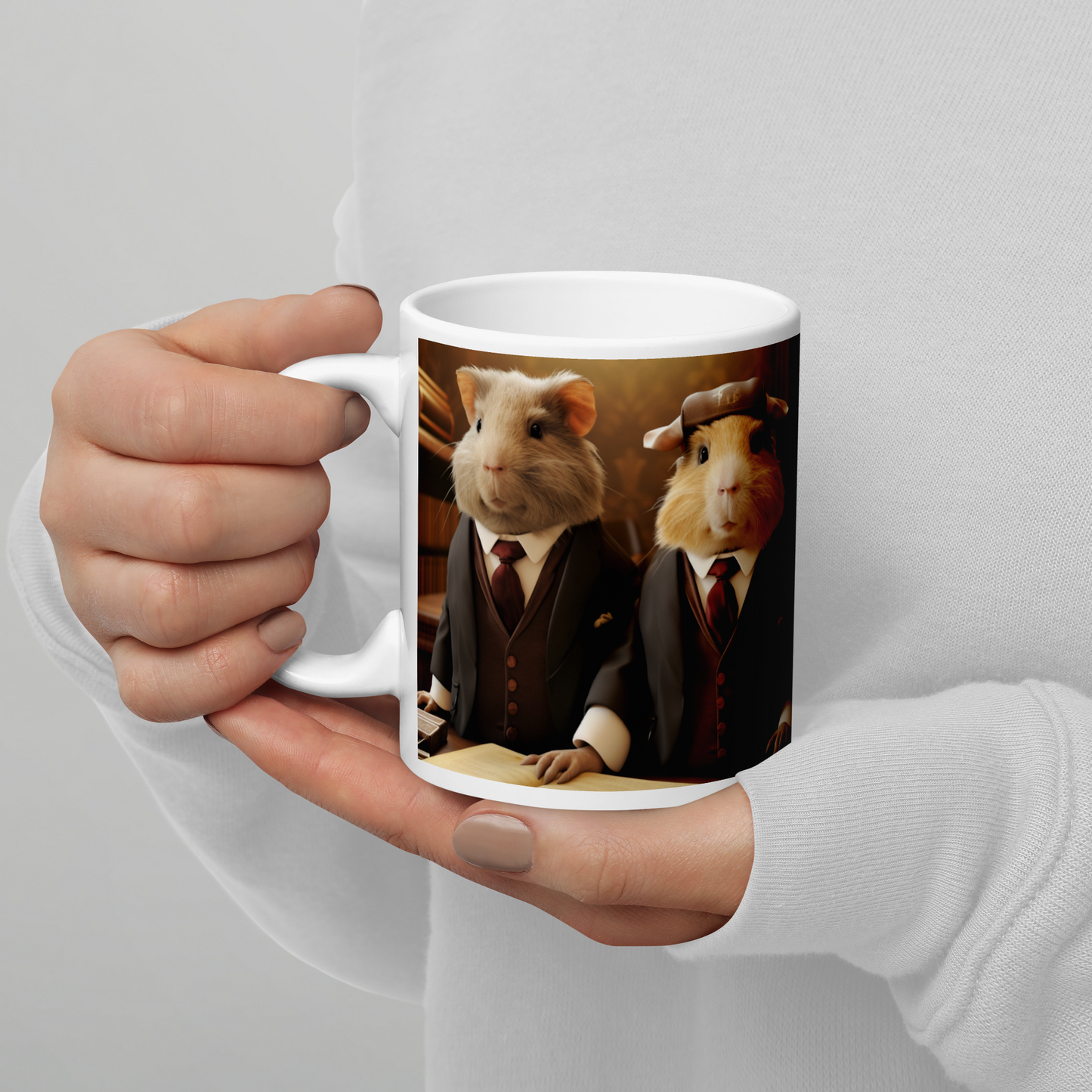 Guinea Pigs Detective White glossy mug