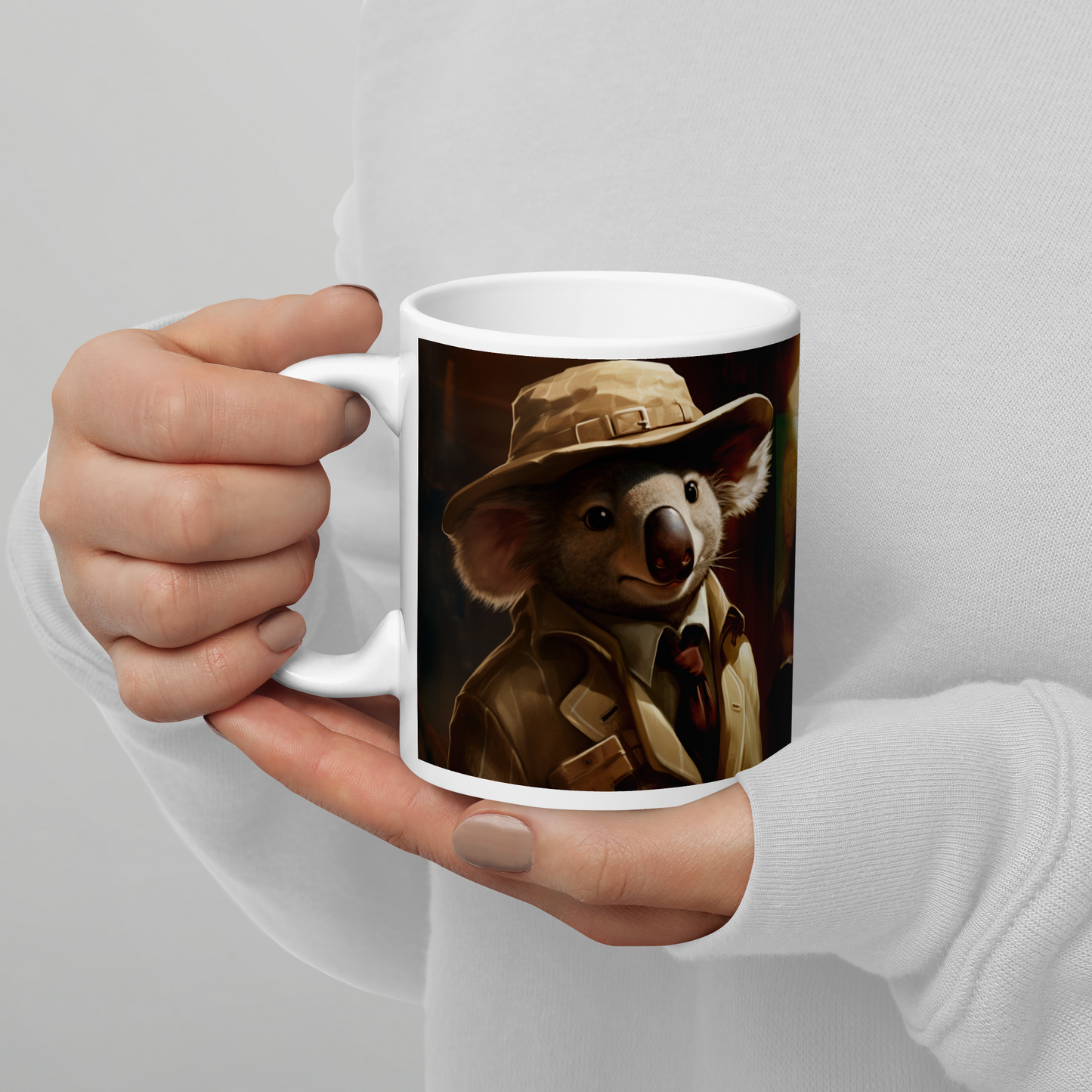 Koala Detective White glossy mug