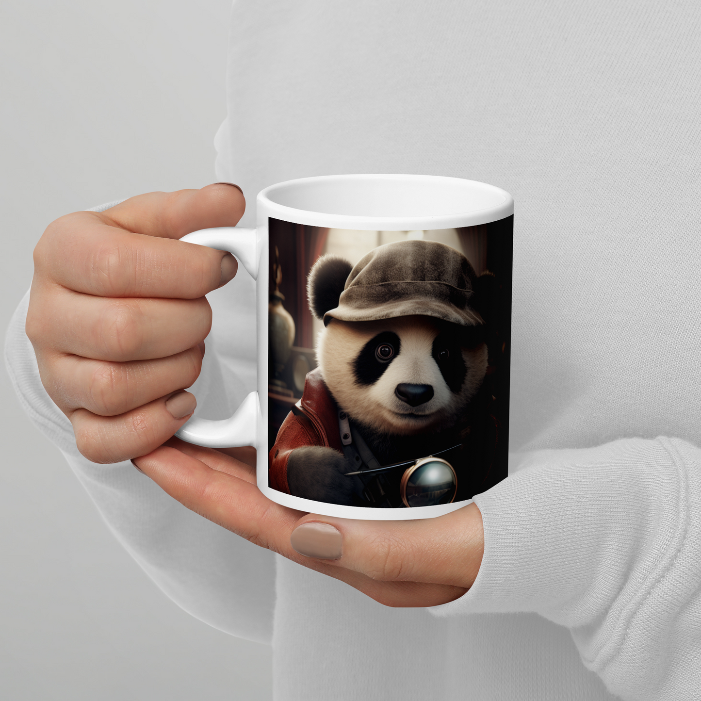 Panda Detective White glossy mug