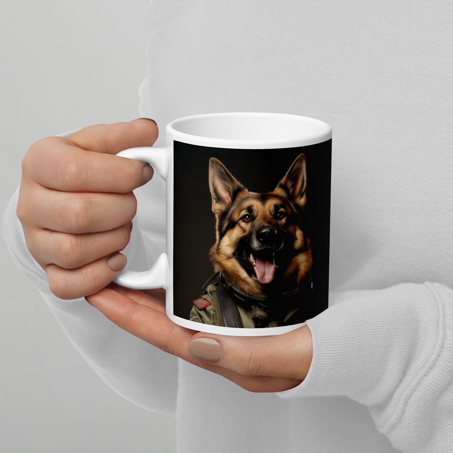 German Shepherd Military Person White glossy mug