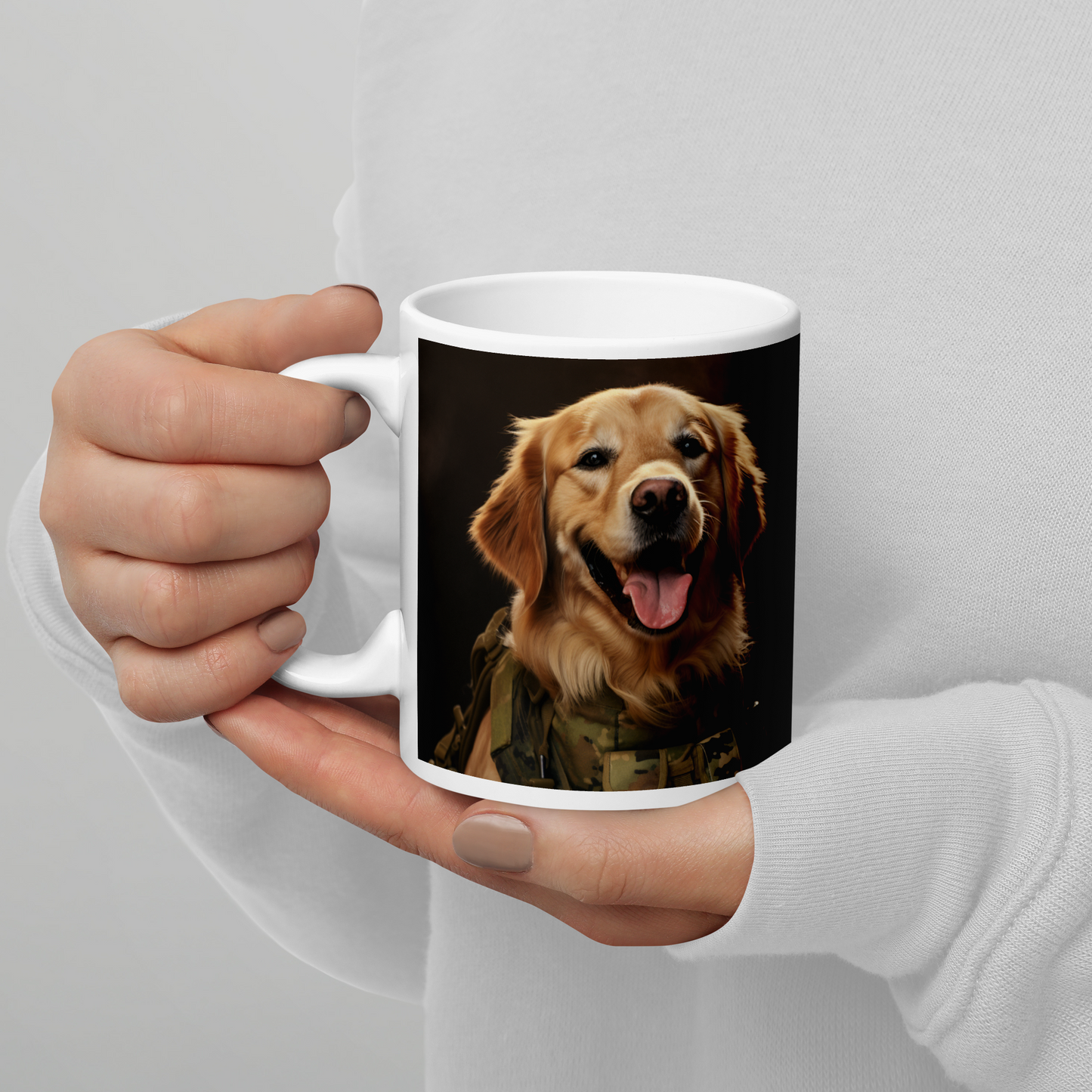 Golden Retriever Military Person White glossy mug