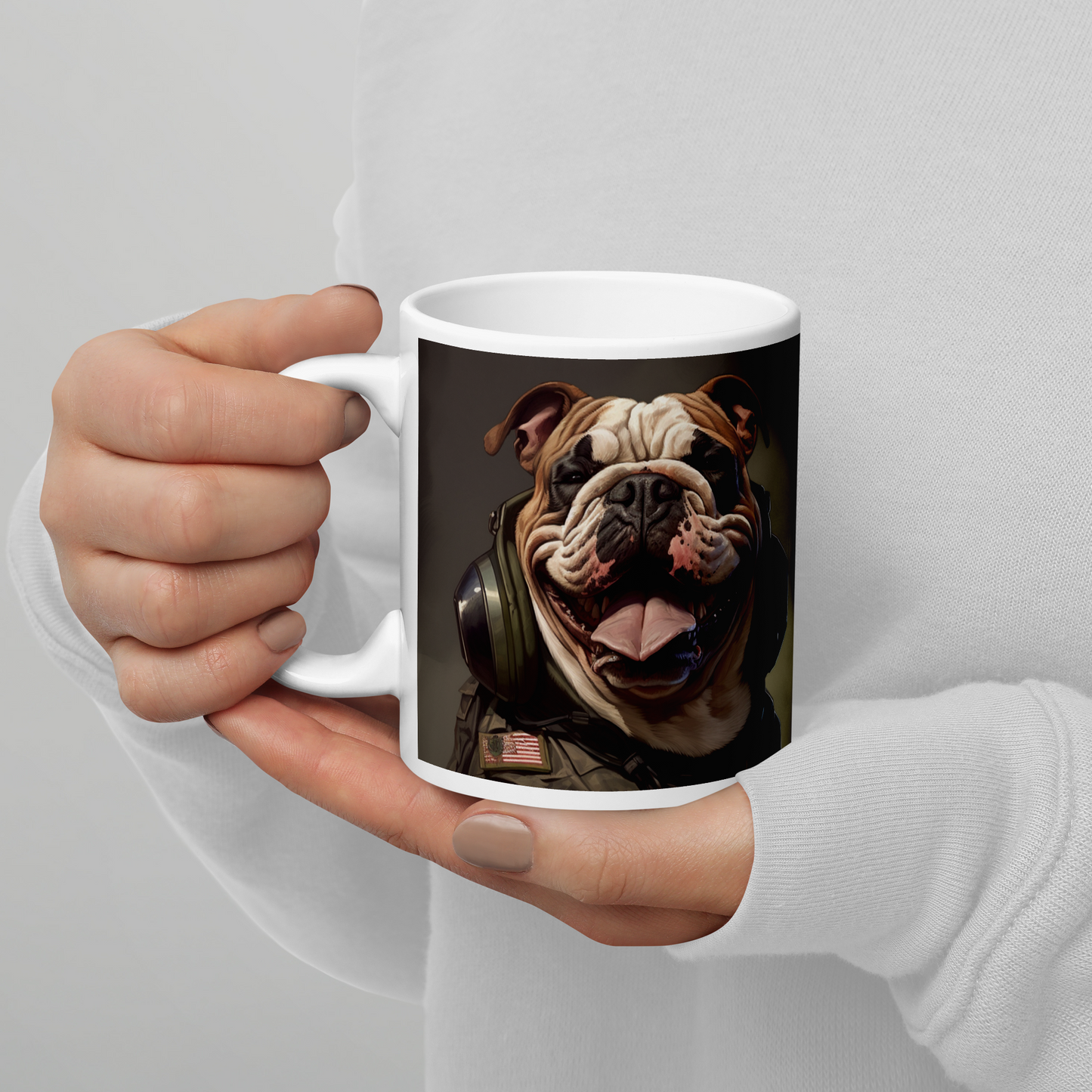 Bulldog Military Person White glossy mug