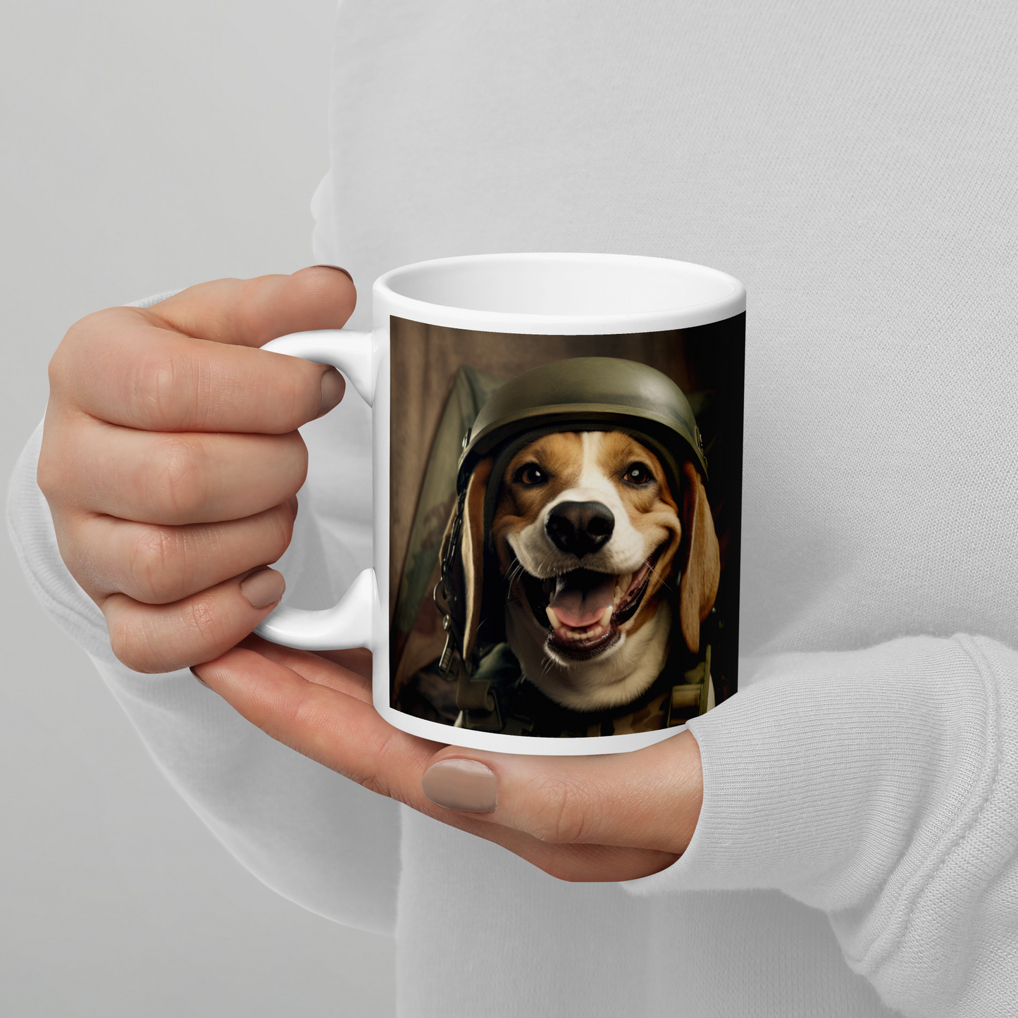 Beagle Military Person White glossy mug