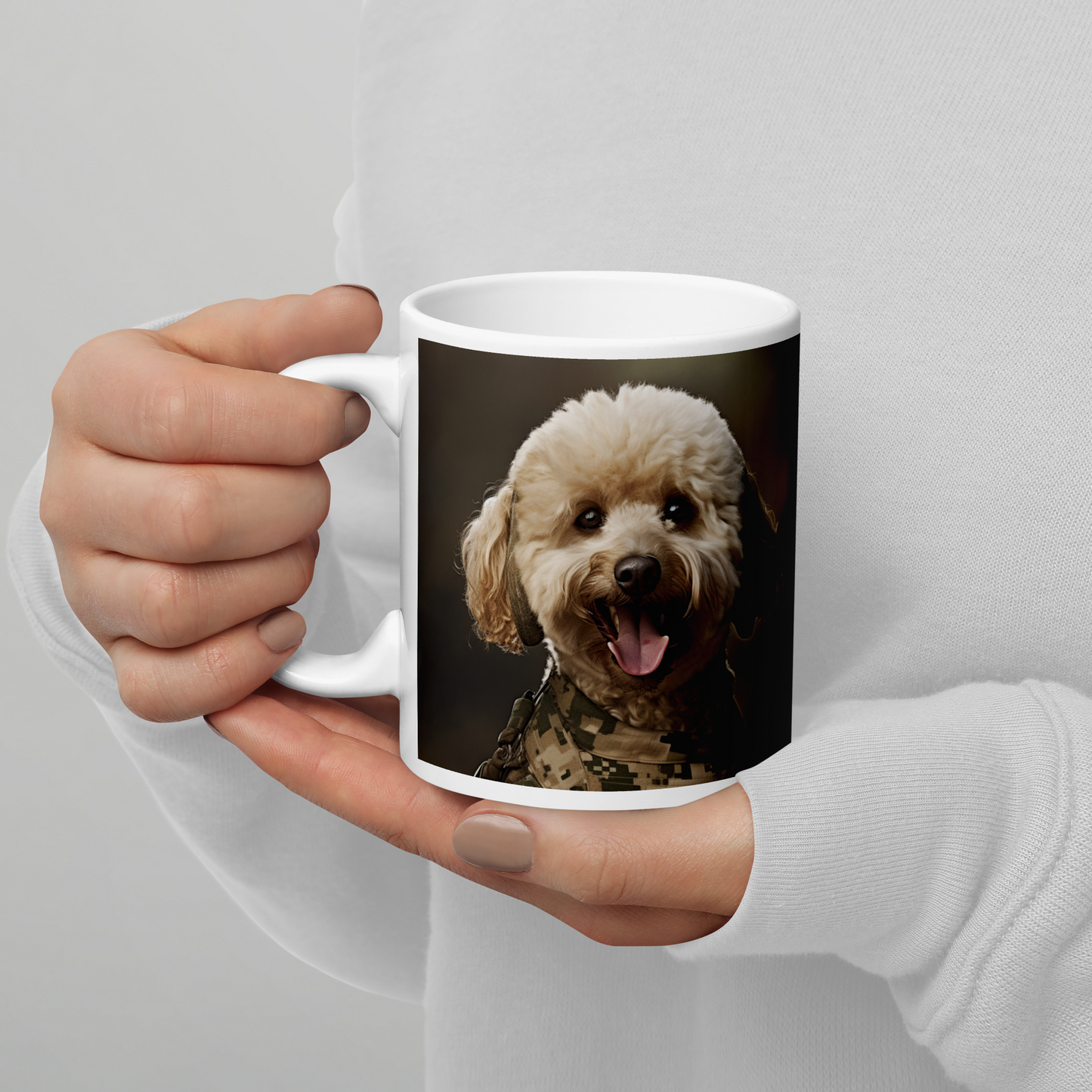 Poodle Military Person White glossy mug