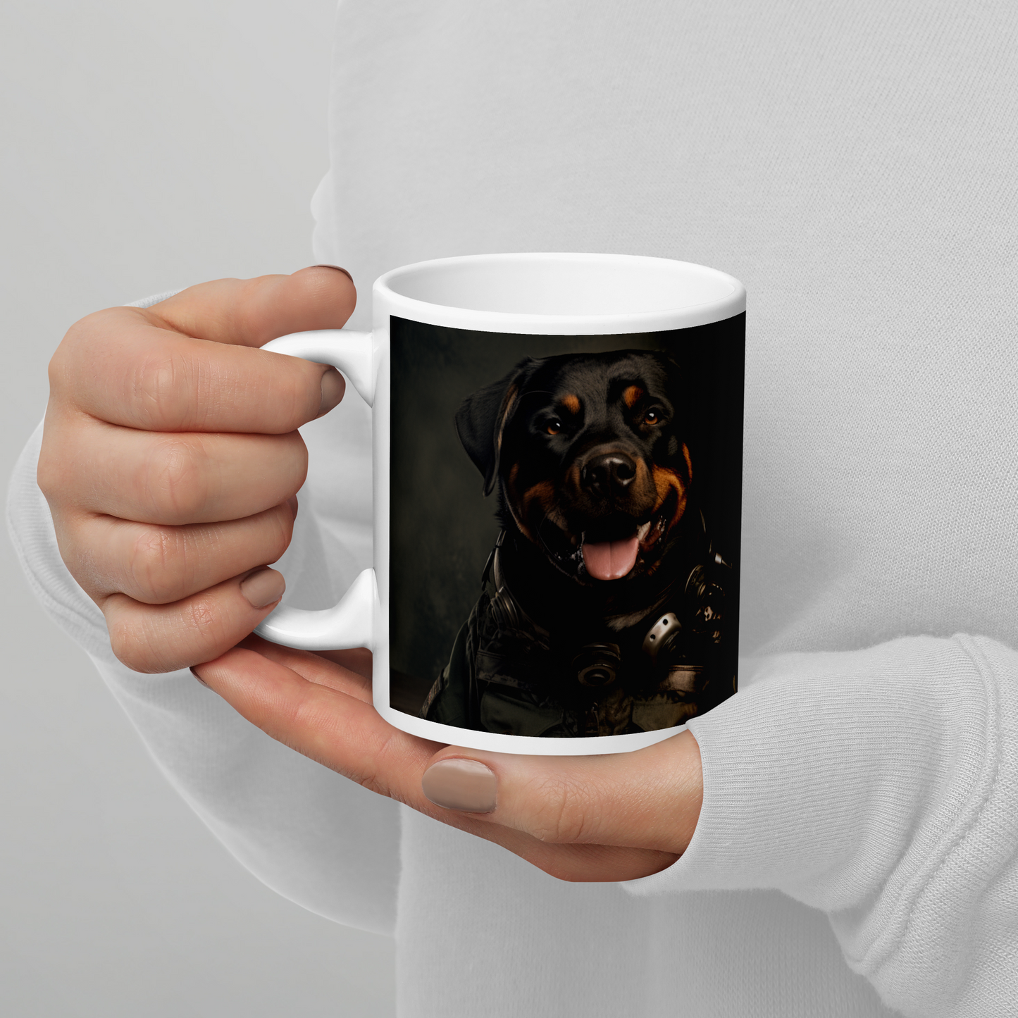 Rottweiler Military Person White glossy mug