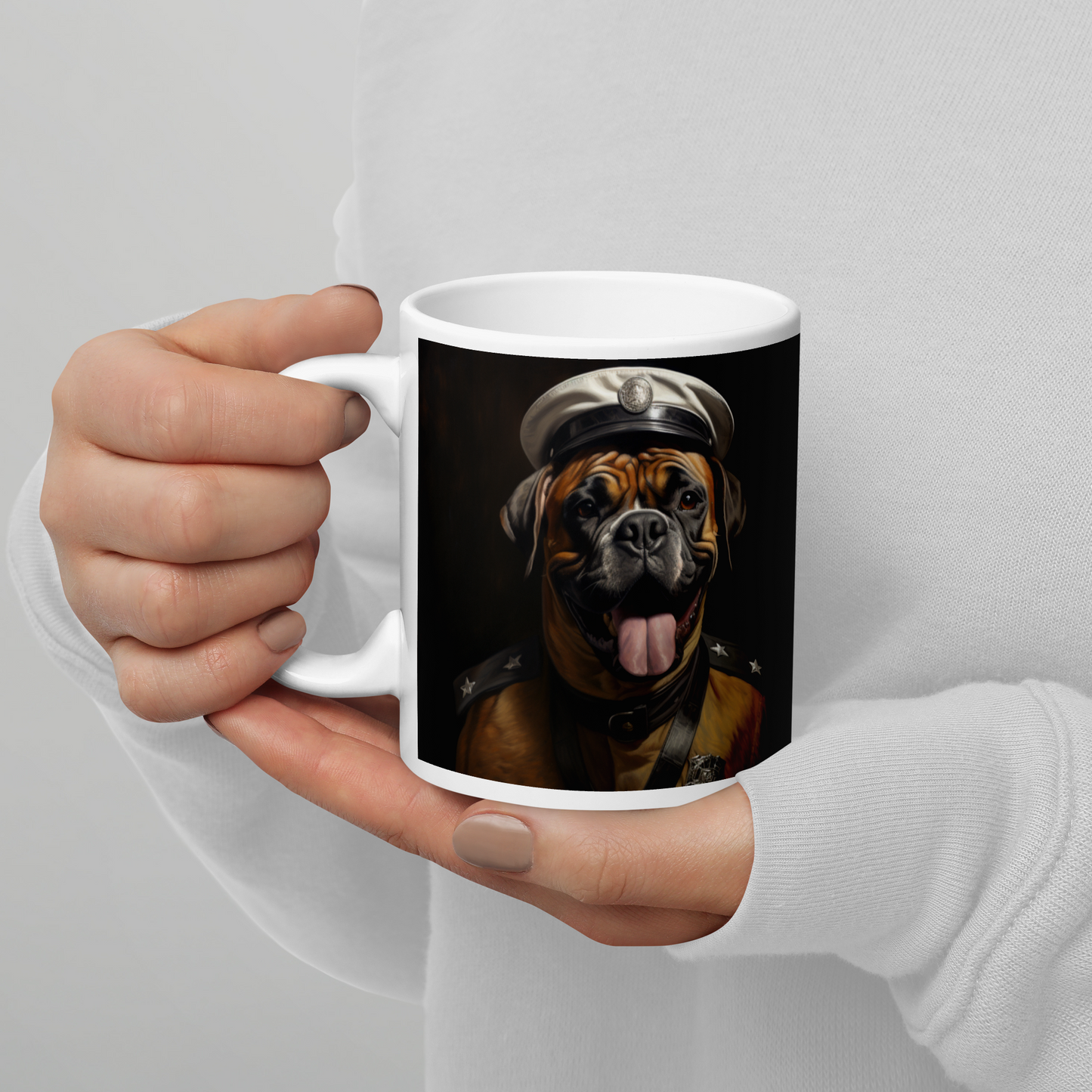 Boxer Military Person White glossy mug