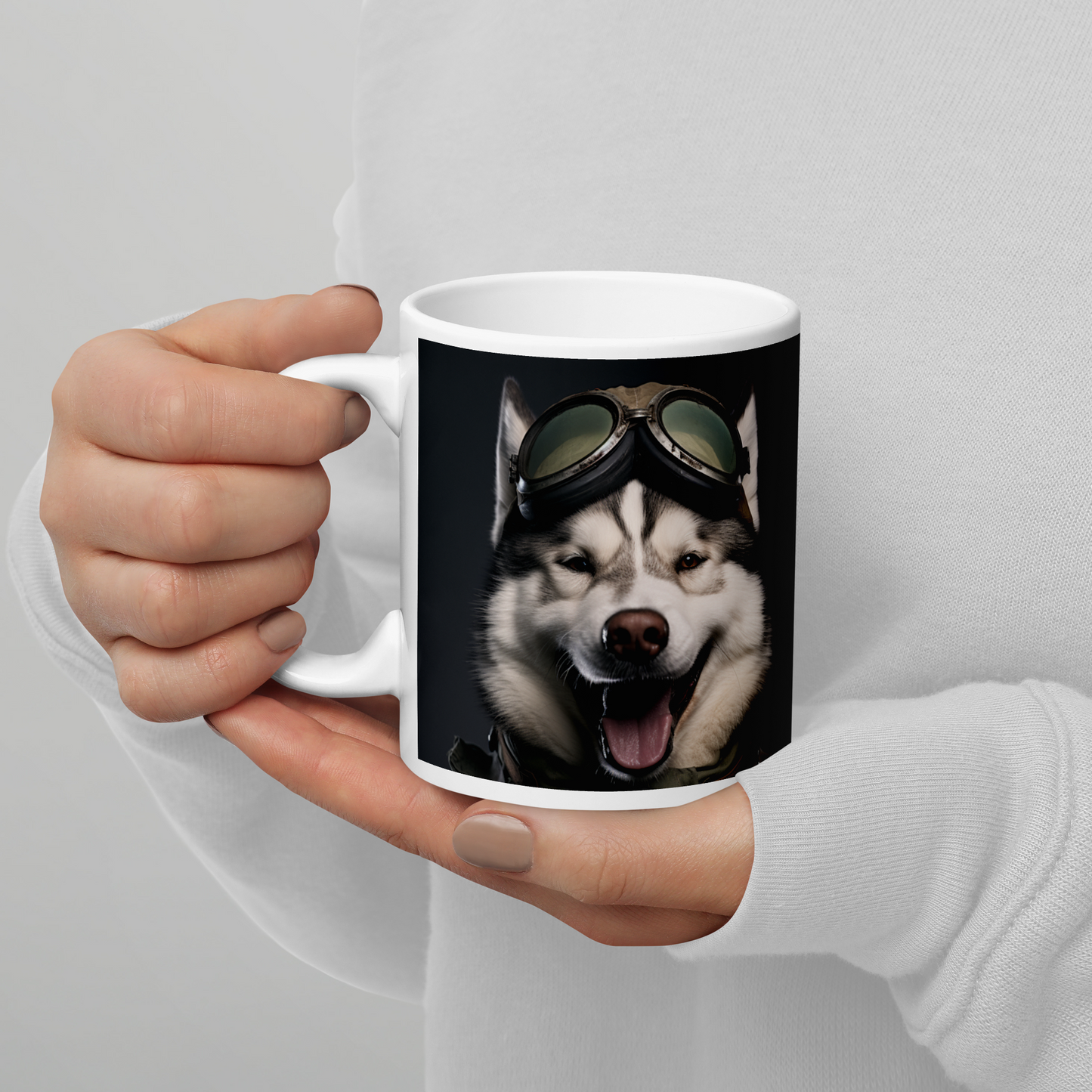 Siberian Husky Military Person White glossy mug