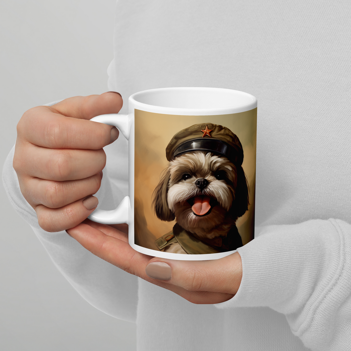 Shih Tzu Military Person White glossy mug