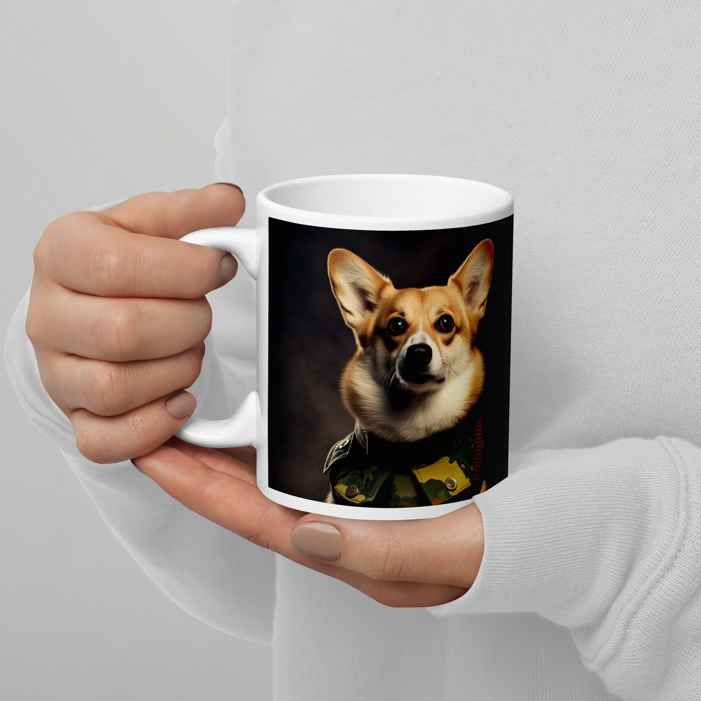 Pembroke Welsh Corgi Military Person White glossy mug