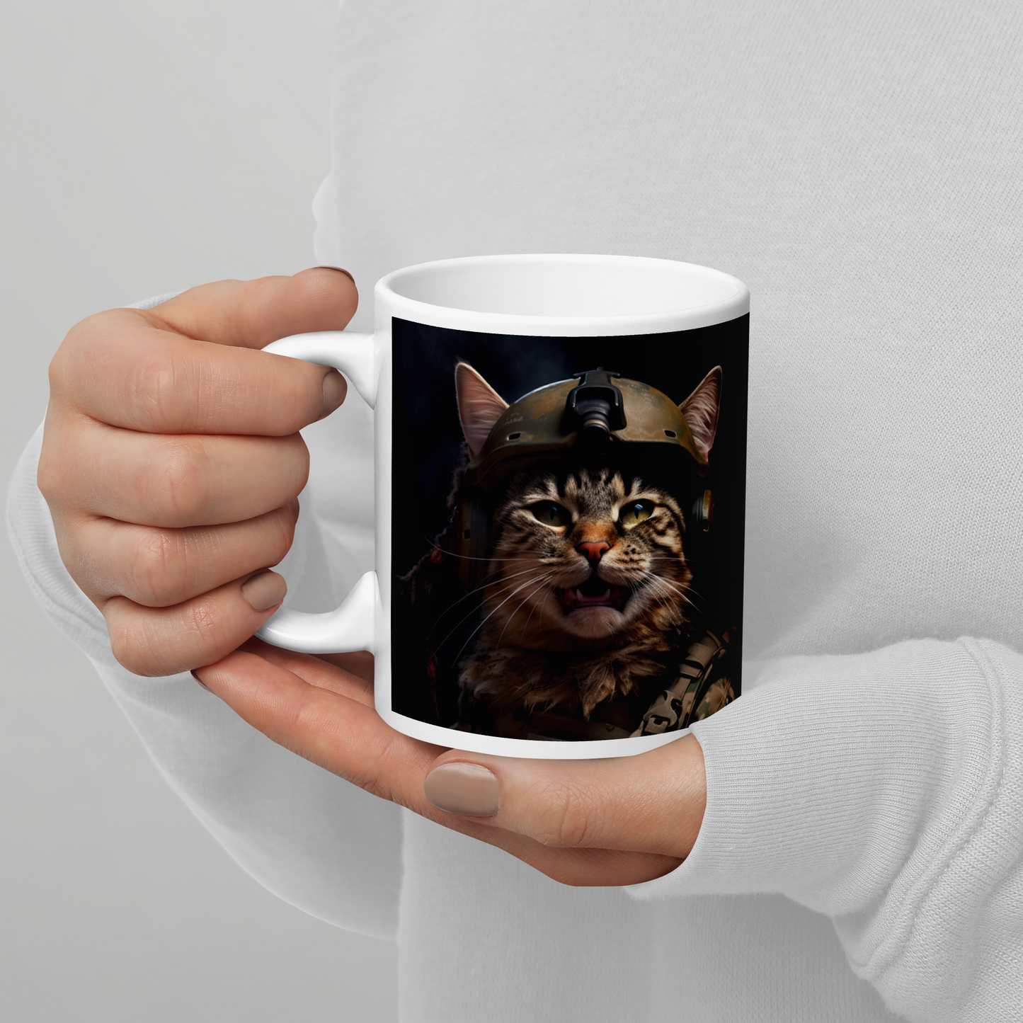 Maine Coon Military Person White glossy mug