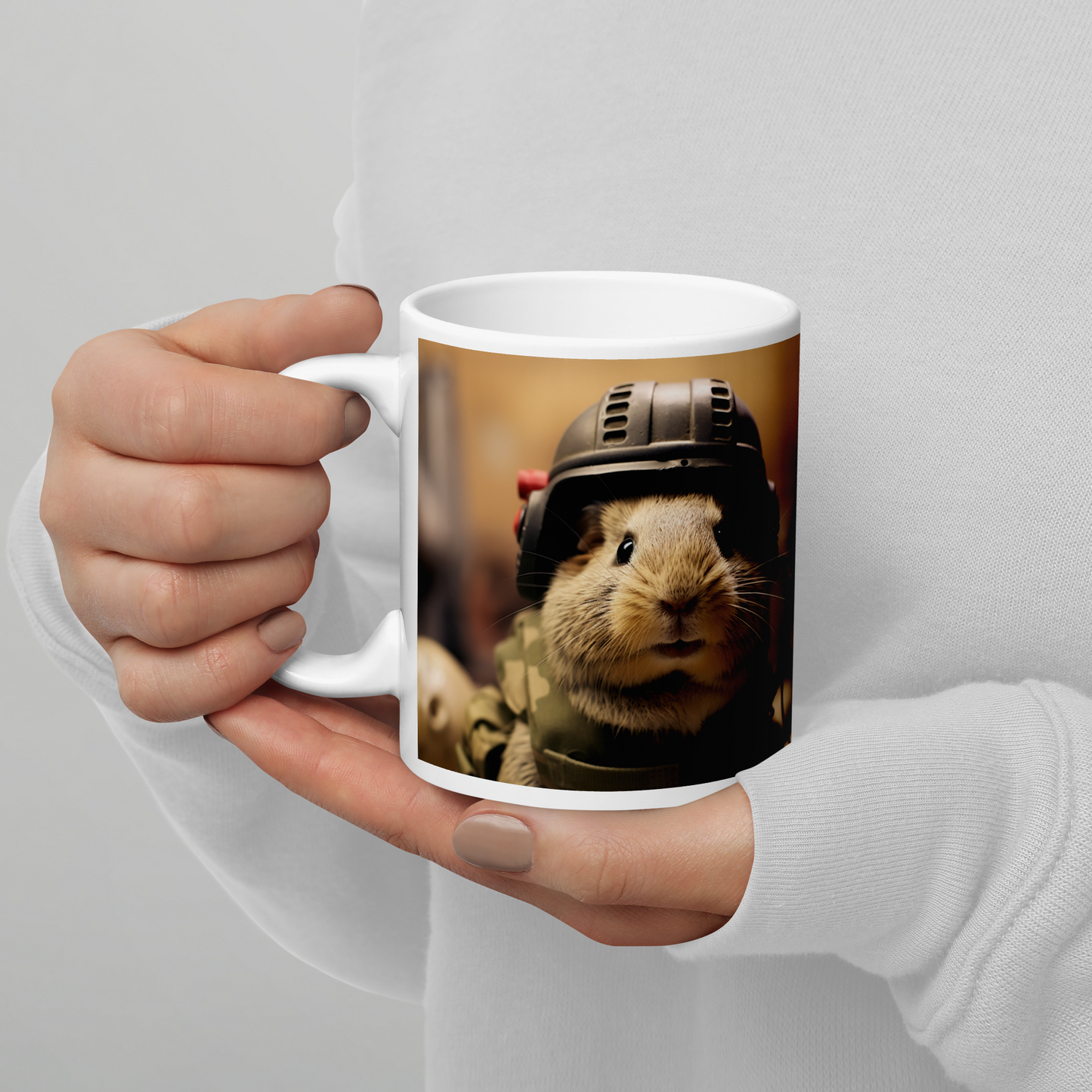 Guinea Pigs Military Person White glossy mug