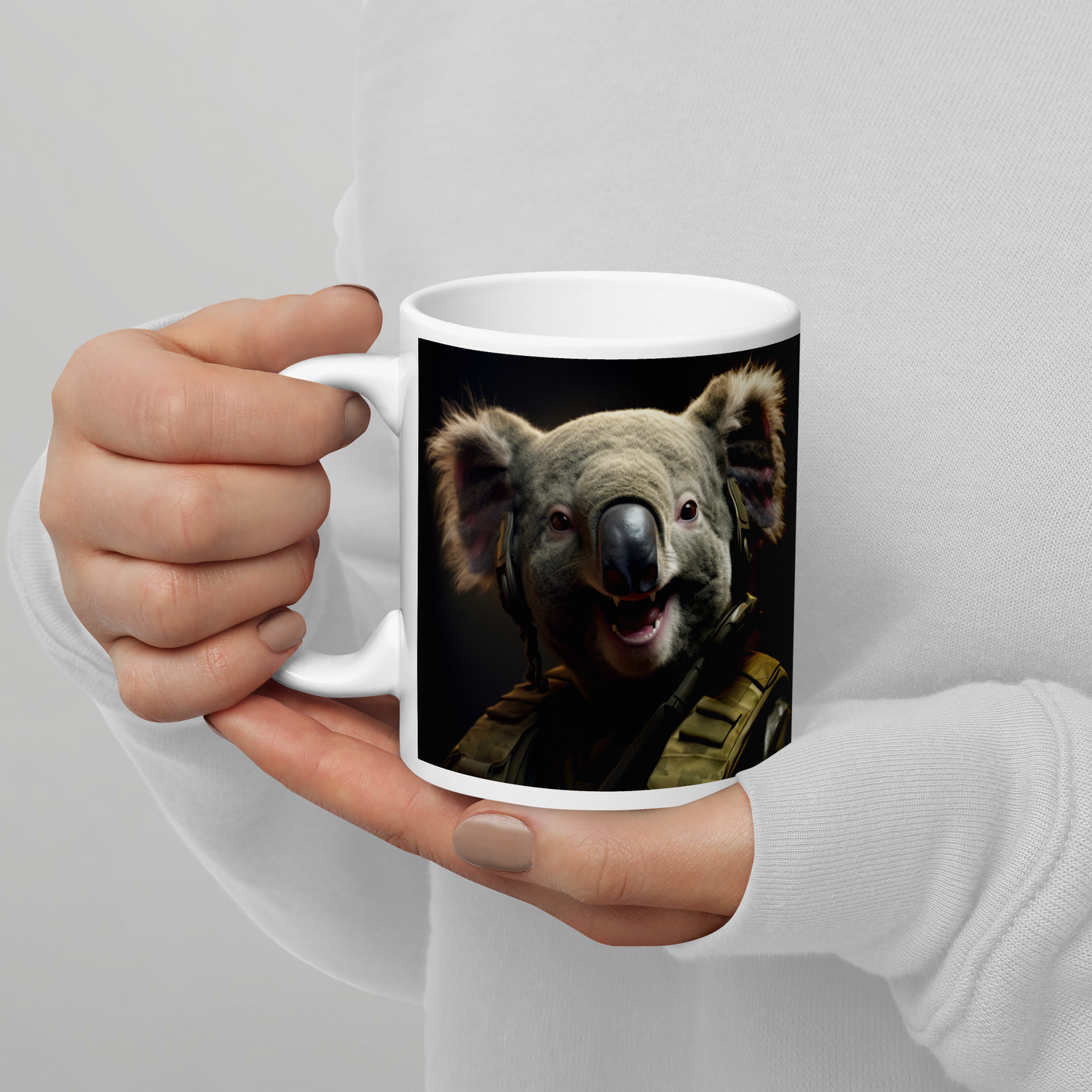 Koala Military Person White glossy mug